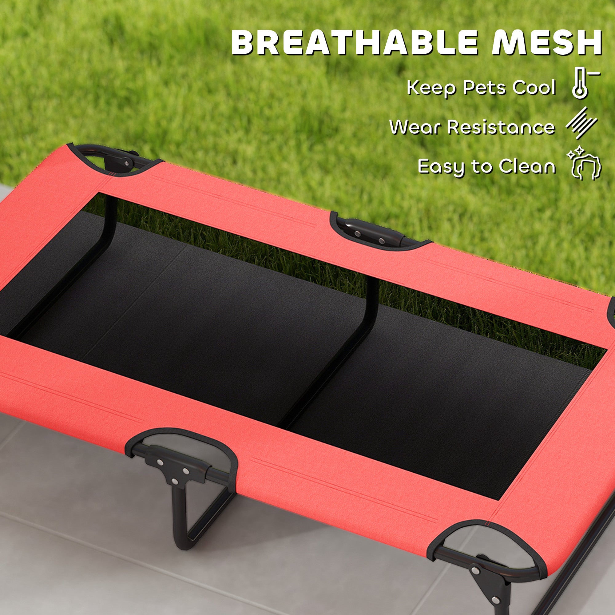 PawHut Portable Raised Dog Bed, Elevated Pet Cot with Breathable Mesh for Indoor Outdoor, for Large Dogs, Red - North Peak Garden Furniture