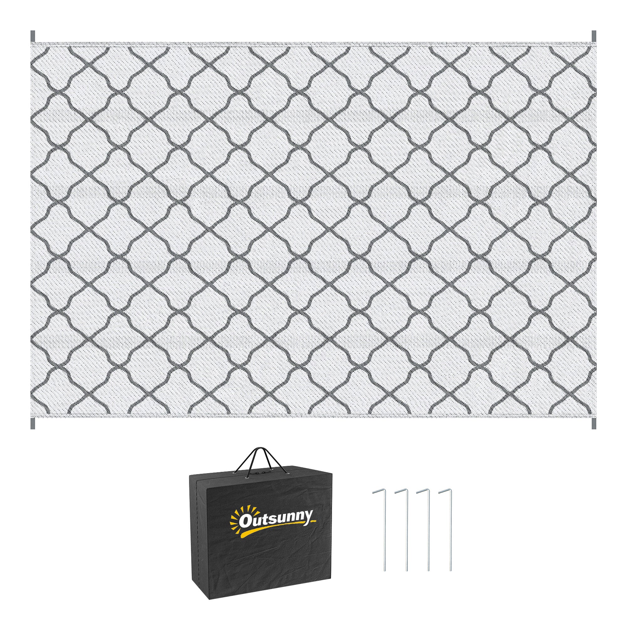 Outsunny Reversible Outdoor Rug with Carry Bag, Waterproof Plastic Straw Mat for Garden, Deck, RV, Picnic, Beach, Camping, 182 x 274cm, Grey - North Peak Garden Furniture