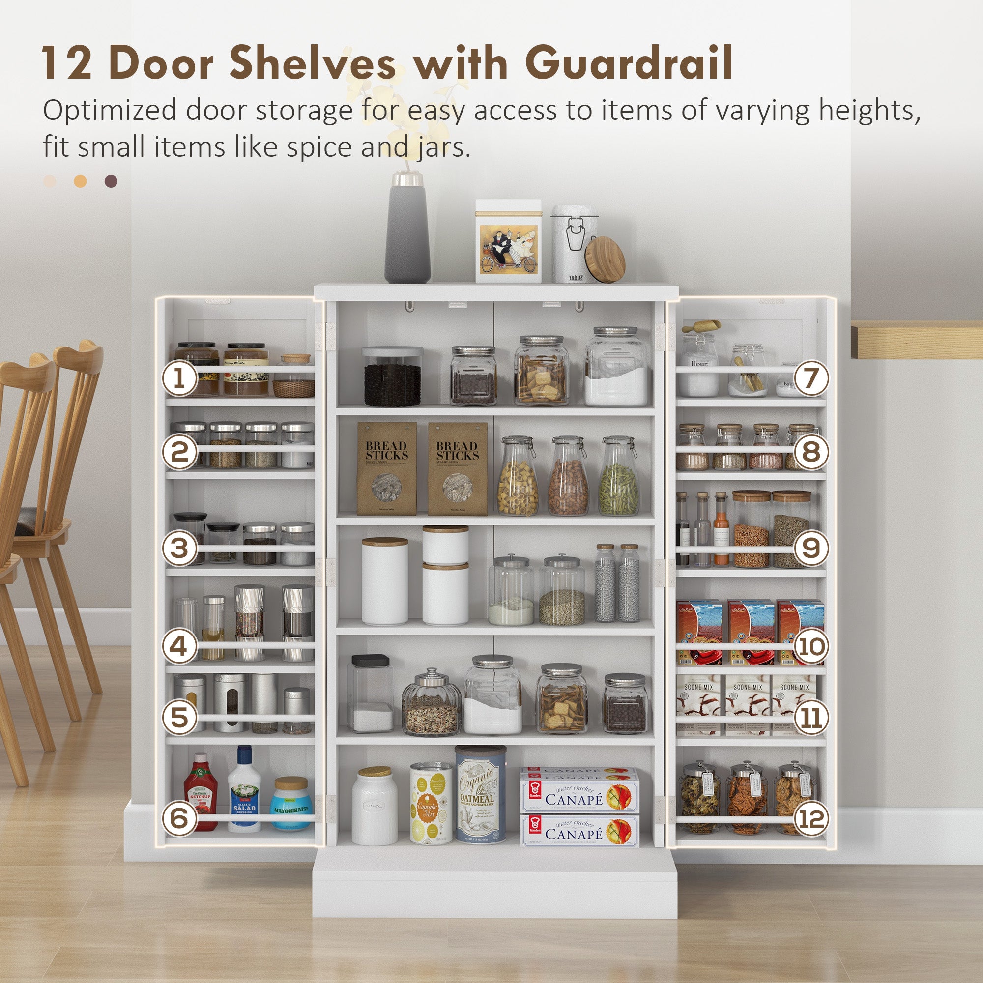 HOMCOM Freestanding Multi-Storage Kitchen Cupboard with Adjustable Shelves White - North Peak Garden Furniture