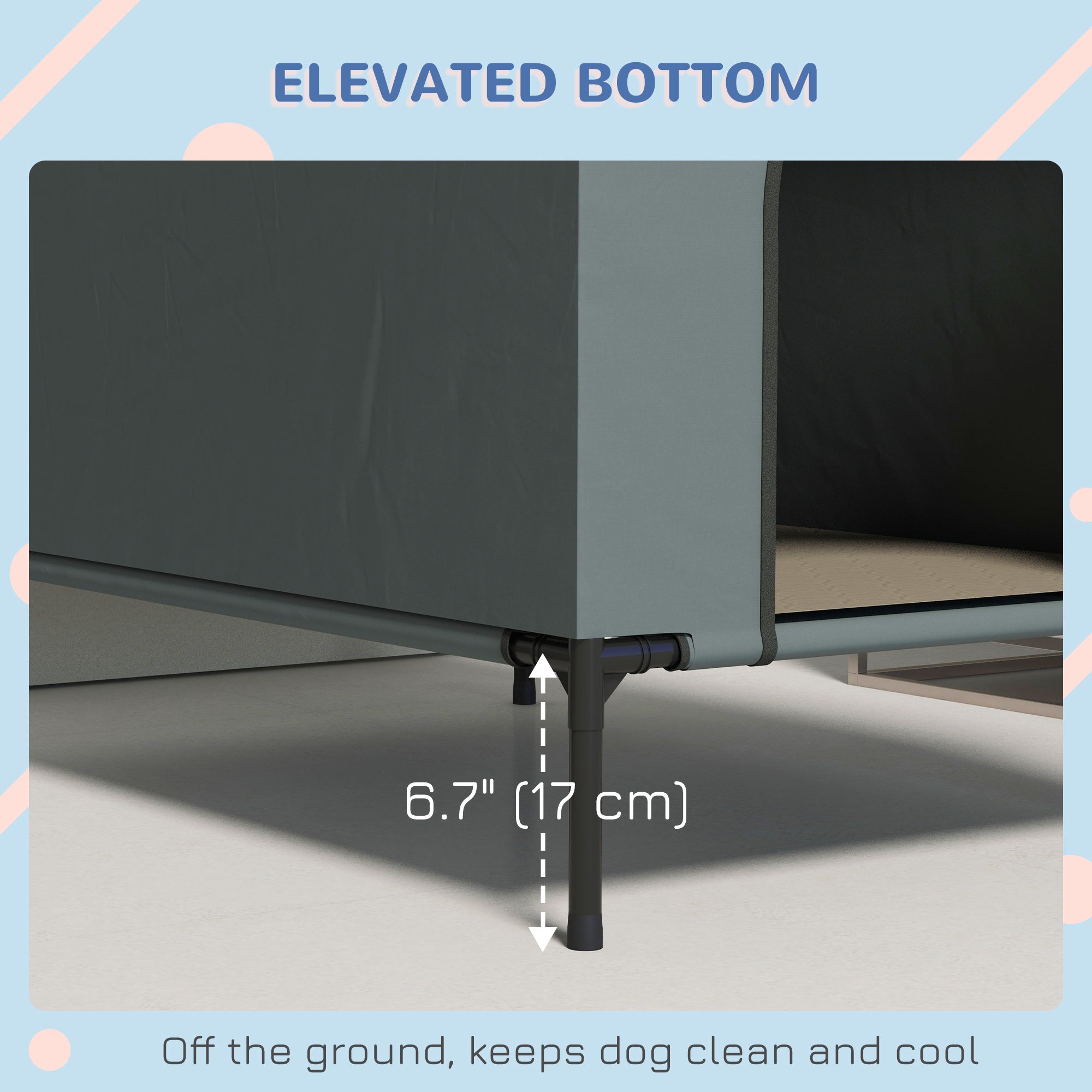 PawHut Dog House Outdoor Elevated Dog Bed with Removable Cover, Mesh Windows, Storage Bag, for S and M-Sized Dogs, Grey