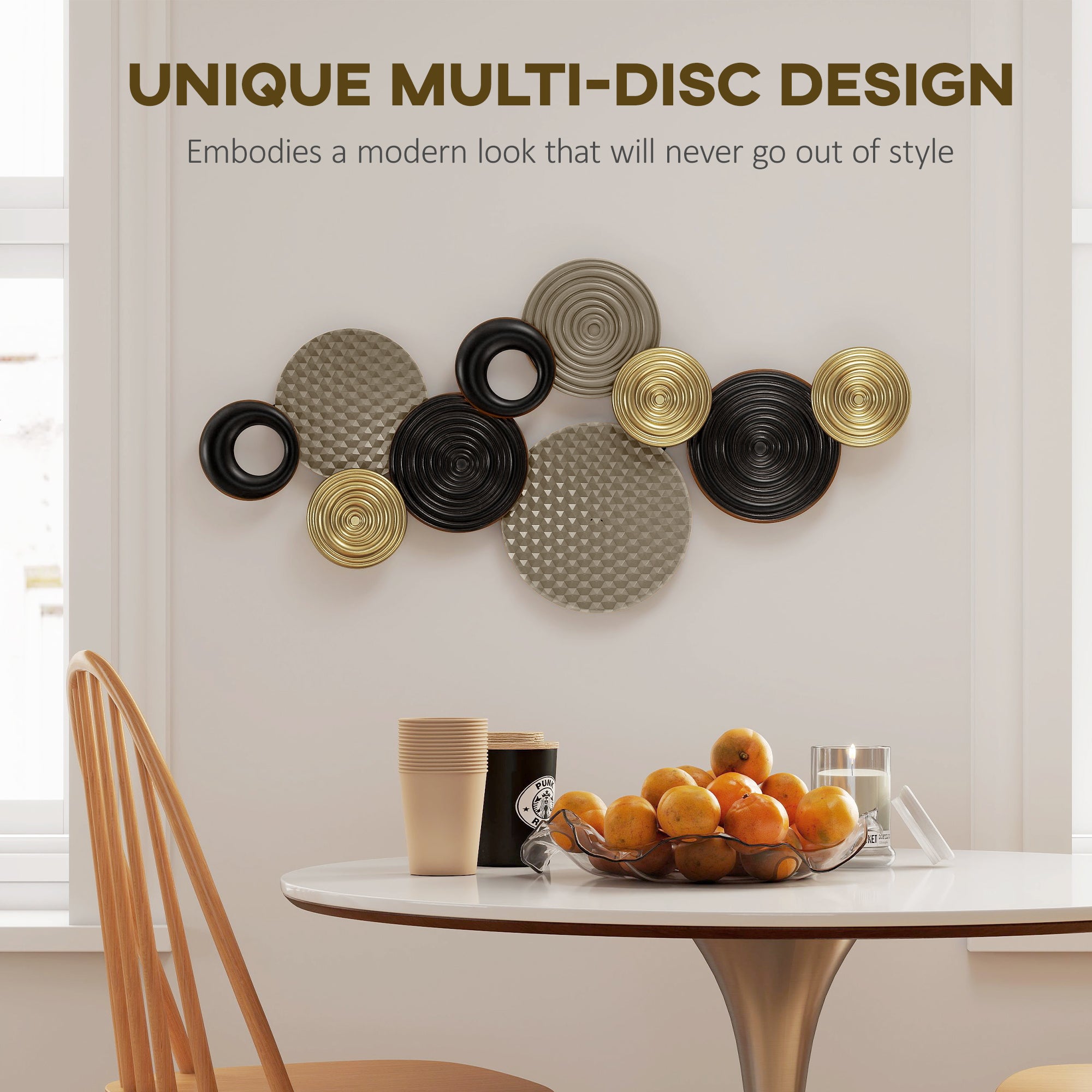 HOMCOM Metal Wall Art, Modern Hanging Wall Decor with Multi-Disc Design for Living Room Bedroom Dining Room