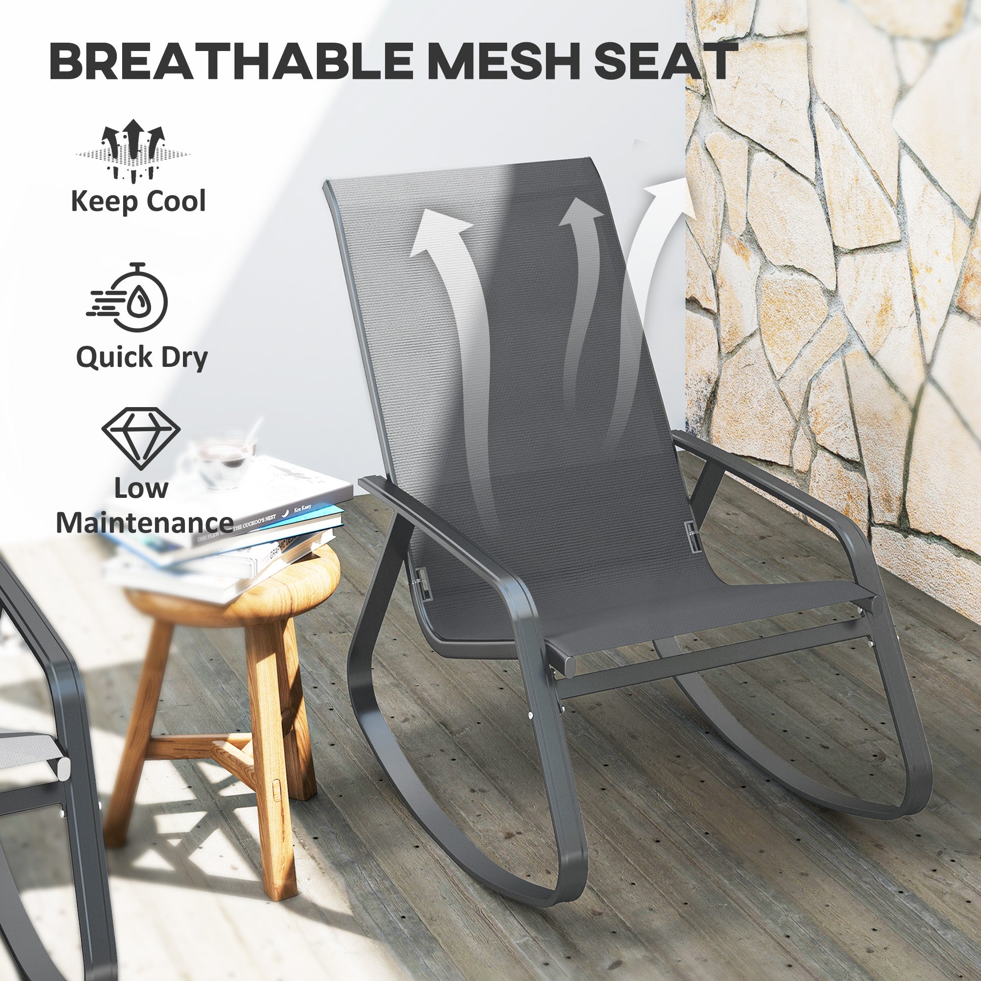 Outsunny Set of Two Rocking Garden Chairs - Grey - North Peak Garden Furniture