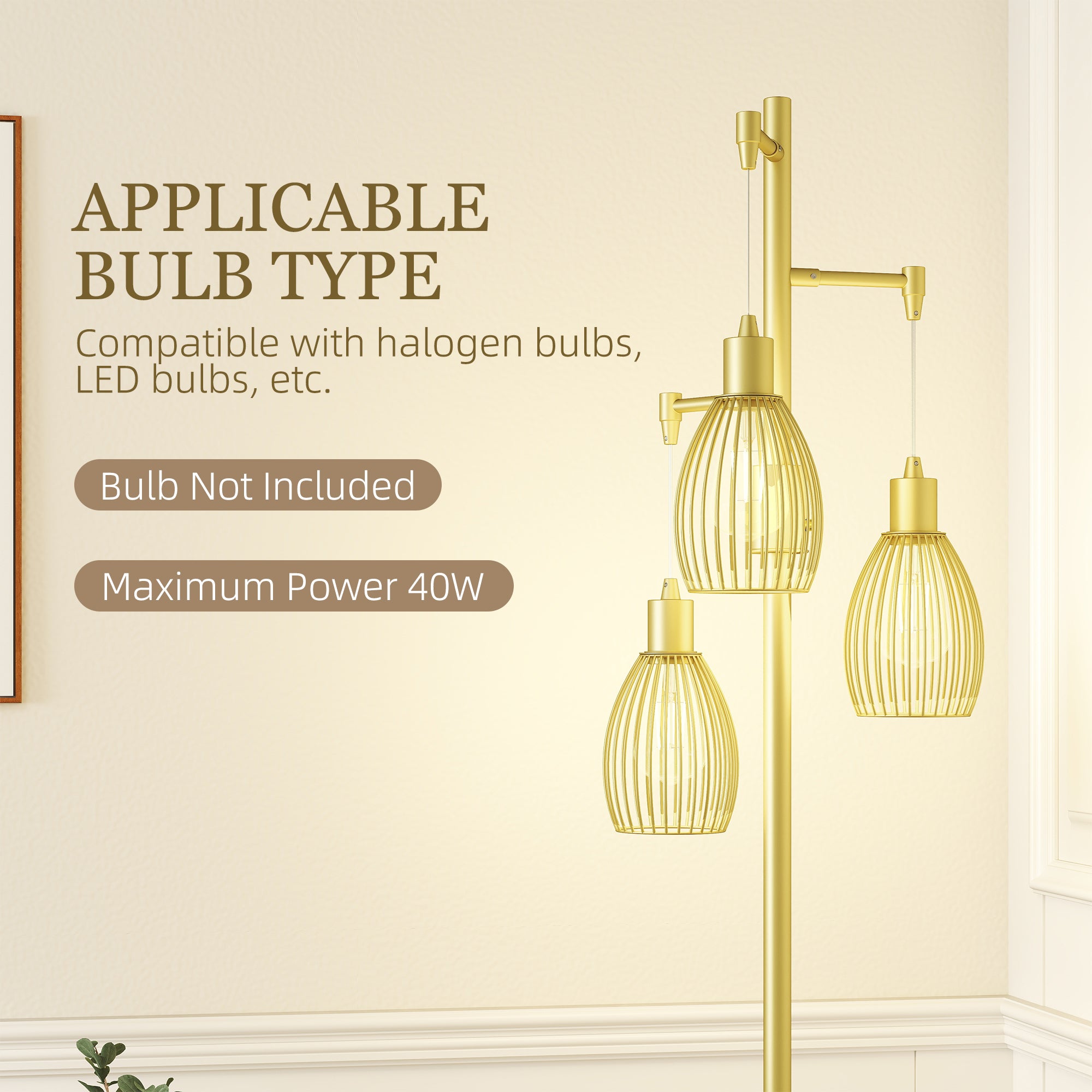 HOMCOM 170cm Industrial 3-Light Floor Lamp, Dimmable Standing Lamp with Steel Lampshades for Living Room, Bedroom, Dinging Room, Study, Gold Tone - North Peak Garden Furniture