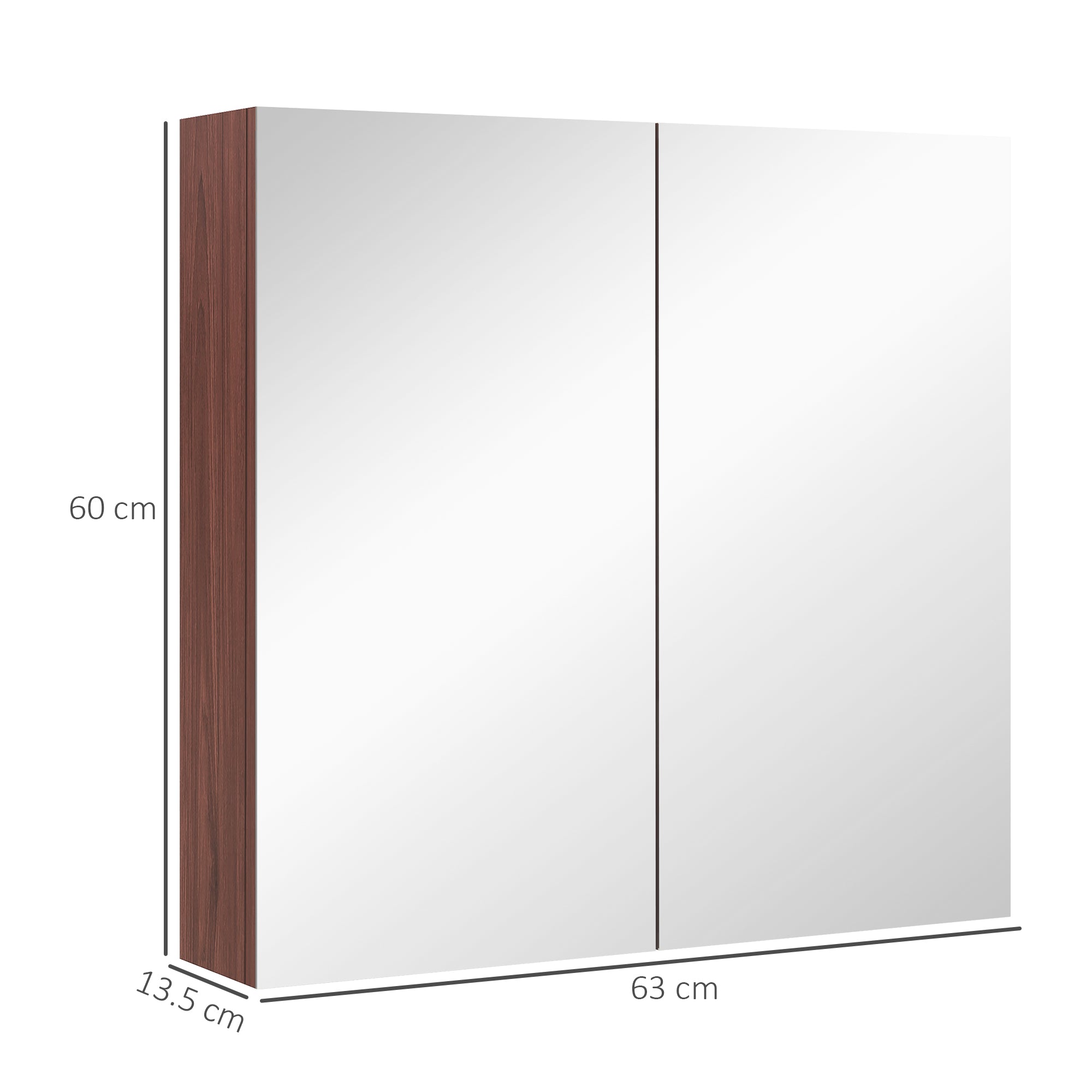 kleankin Double Door Bathroom Mirror Cabinet, Wall Mounted Bathroom Storage Cabinet, Soft Closing, 63L x 60Hcm - North Peak Garden Furniture