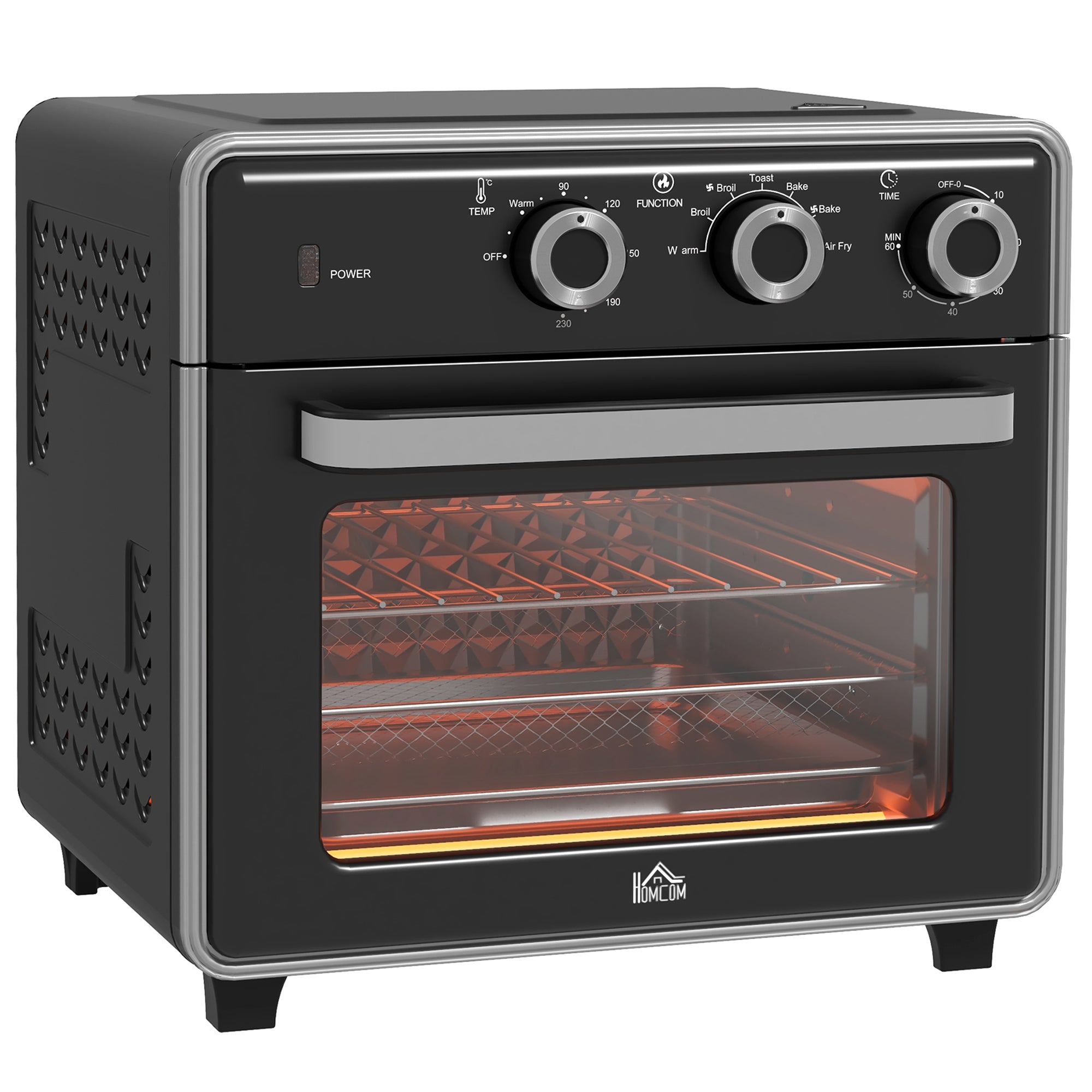 HOMCOM 20L 90-230℃ Mini Convection Oven, with Air Fry Function - Black - North Peak Garden Furniture