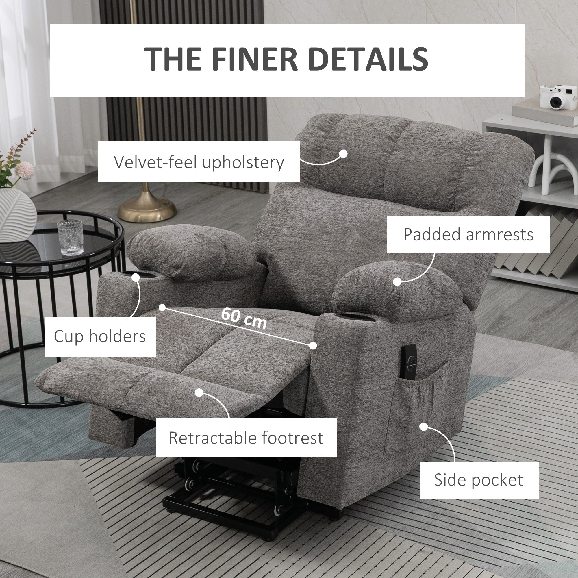 HOMCOM Electric Riser and Recliner Chair for Elderly, Power Lift Recliner Chair with Remote Control, Grey - North Peak Garden Furniture