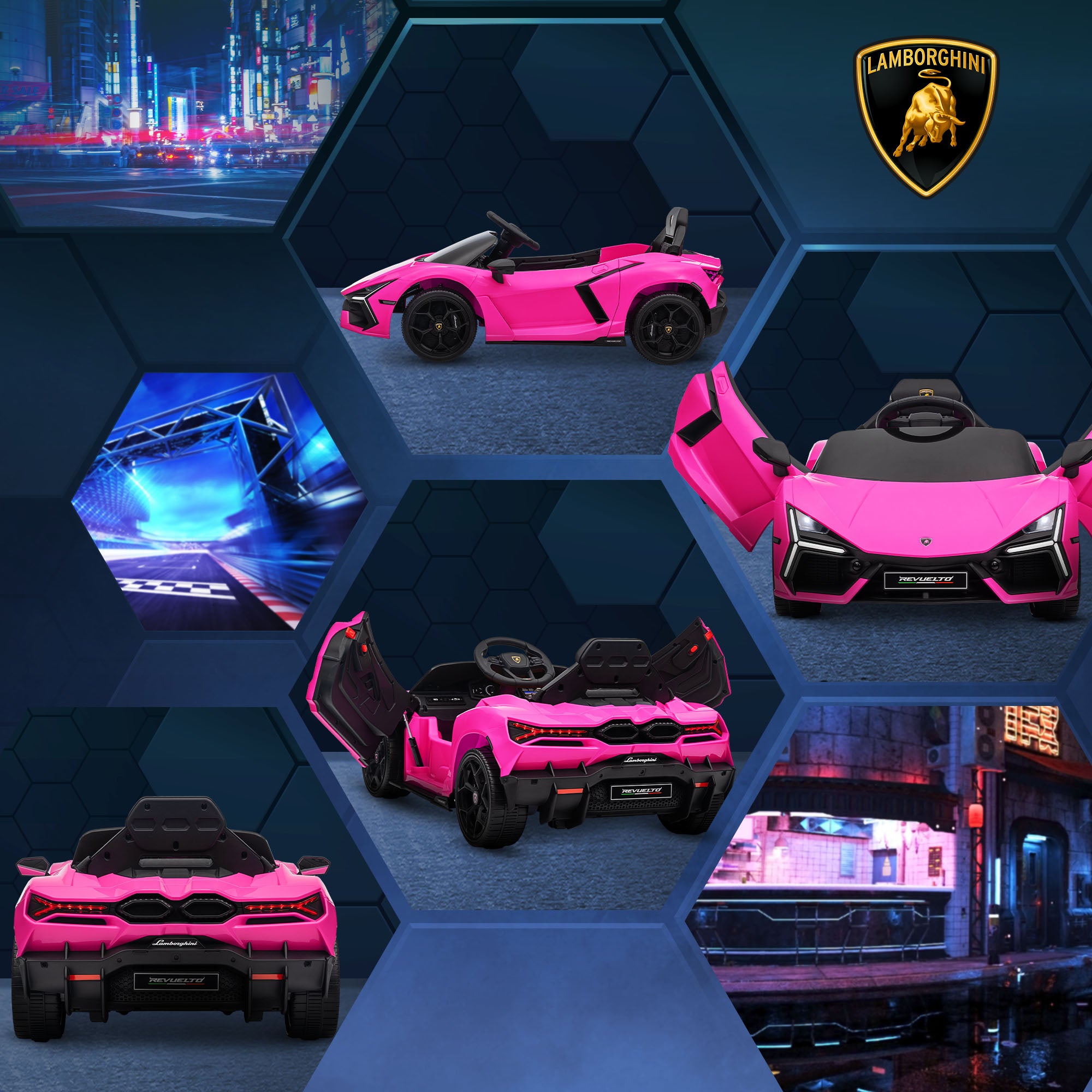 AIYAPLAY Lamborghini Revuelto Licensed 12V Ride on Car w/ Butterfly Doors, Transport Wheels, Suspension, Remote Control, Pink - North Peak Garden Furniture