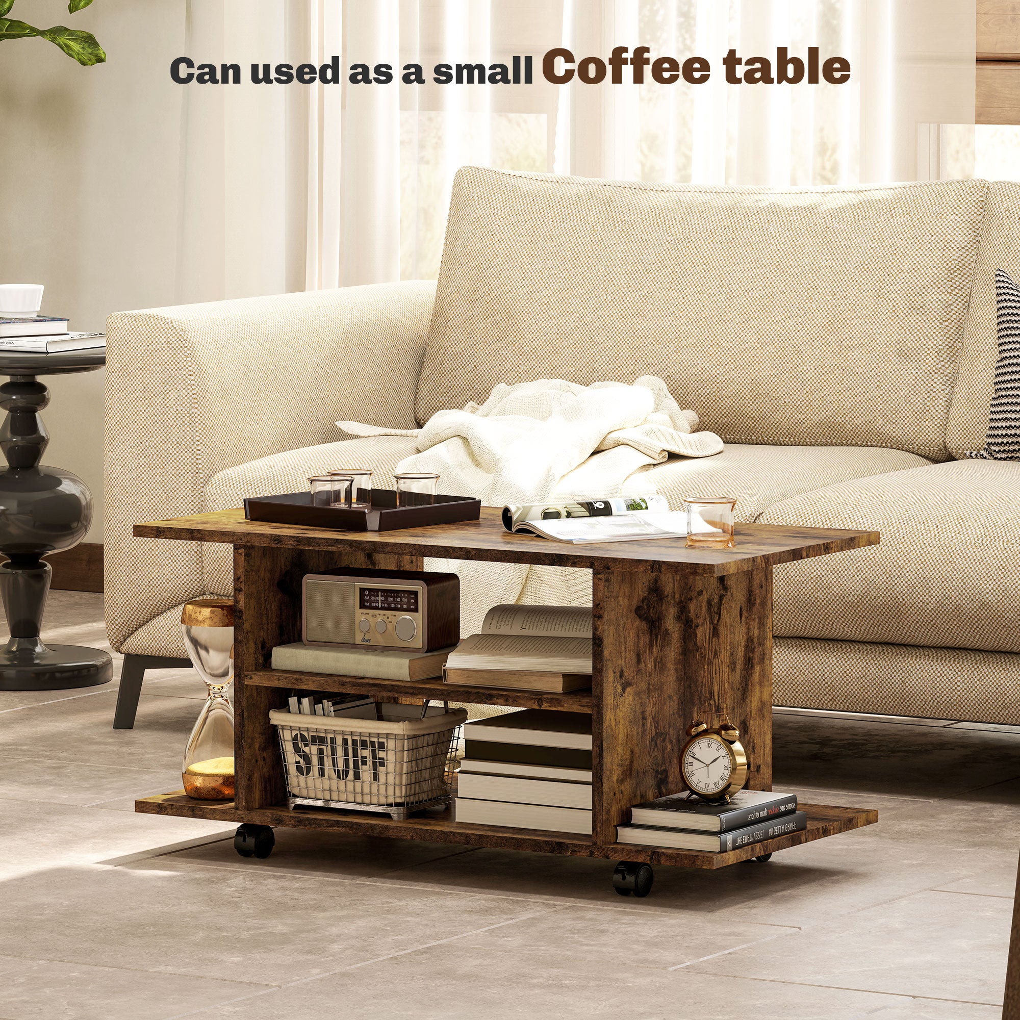 HOMCOM Modern TV Cabinet Stand Storage Shelves Table Mobile Bedroom Furniture Bookshelf Bookcase Rustic Brown - North Peak Garden Furniture
