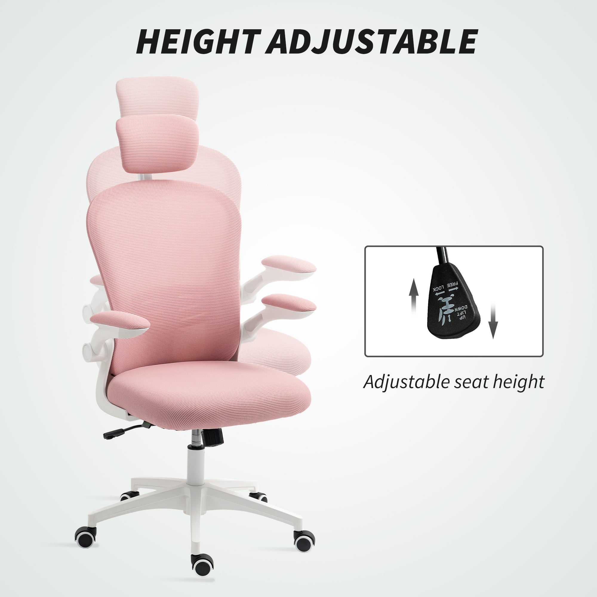 Vinsetto Multi-Adjustable Office Chair, with Lumbar Support, Headrest and Mesh Back - Pink - North Peak Garden Furniture