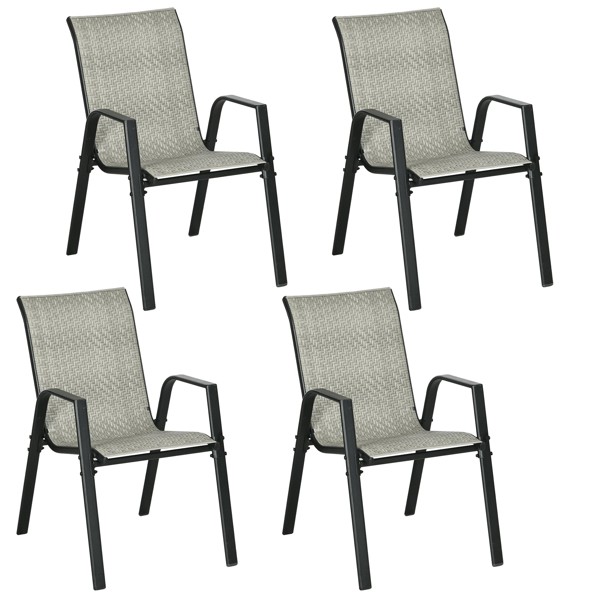 Outsunny Four-Piece Stacking Rattan Garden Seat Set - Mixed Grey - North Peak Garden Furniture
