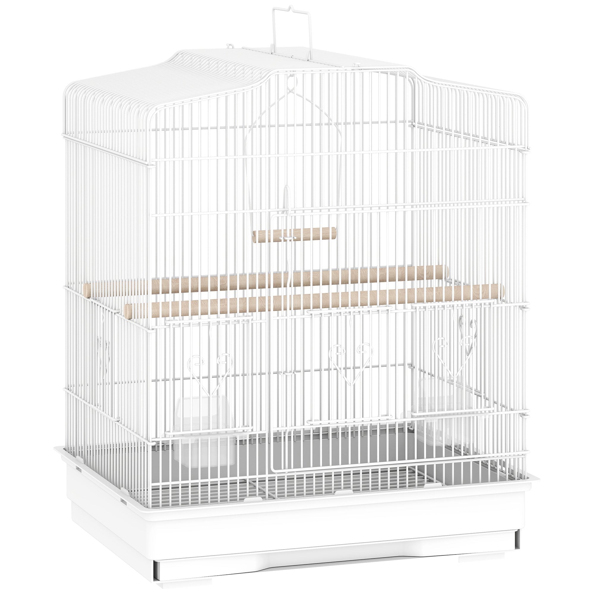 PawHut Large Metal Bird Cage with Perches, Food Bowls, Swing, for Budgies, Parakeets, White - North Peak Garden Furniture