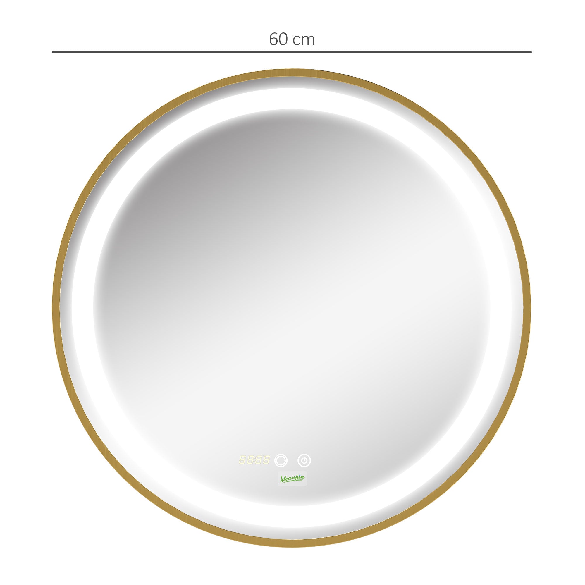 kleankin Round LED Bathroom Mirror, Dimmable Lighted Wall Mount Mirror with 3 Colours, Time Display, Memory Function, Hardwired - North Peak Garden Furniture