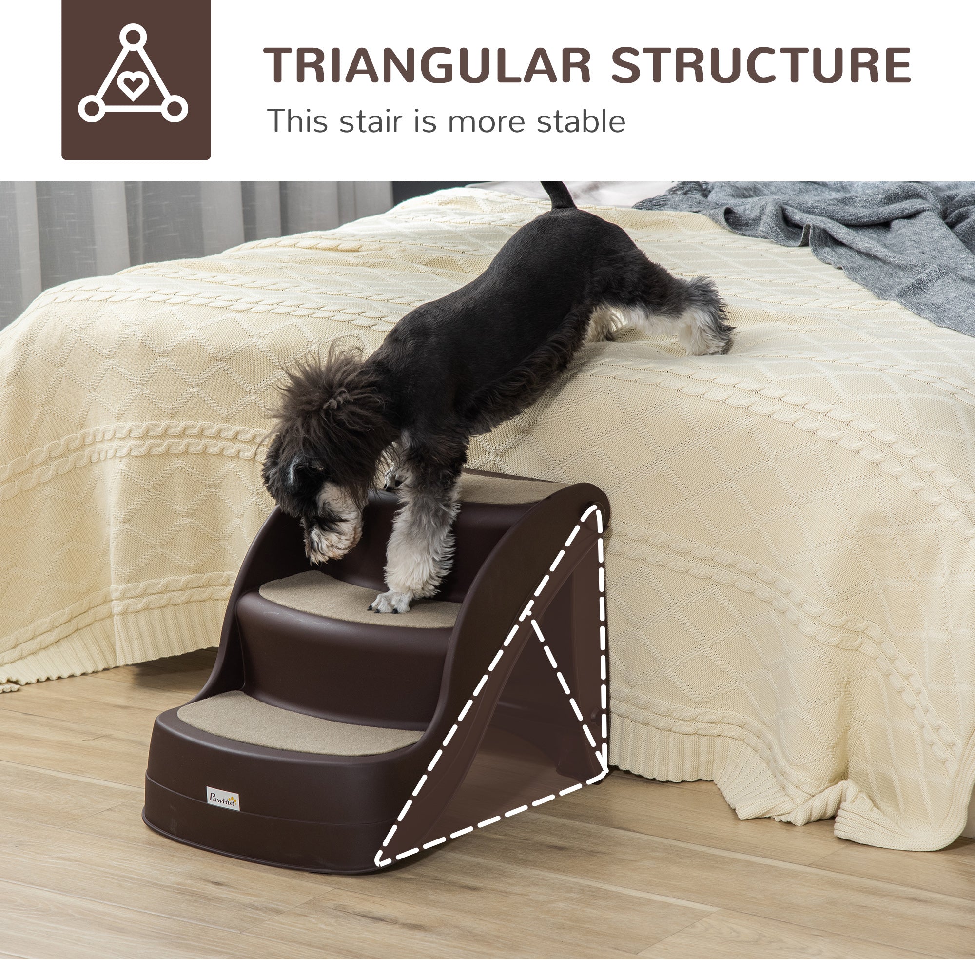 PawHut Foldable Pet Stairs Portable Dog Steps 3-Step Design with Non-slip Mats for High Beds, Sofas, 49 x 38 x 38 cm, Brown - North Peak Garden Furniture