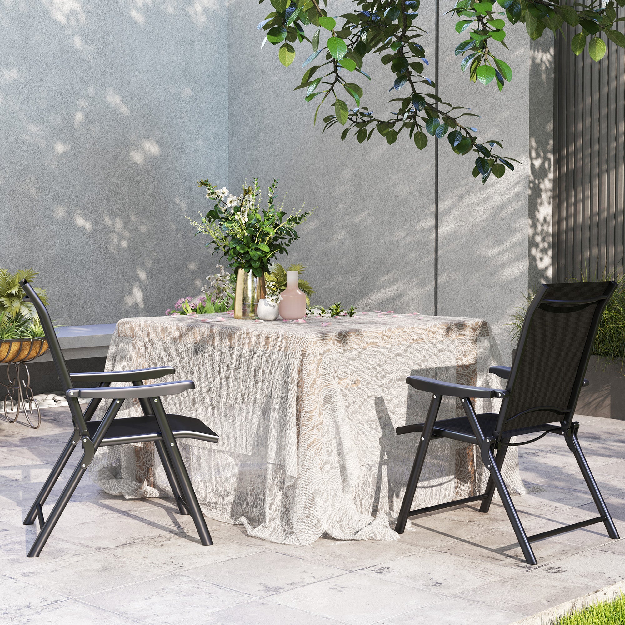 Outsunny Set of Two Folding Outdoor Chairs - Black - North Peak Garden Furniture