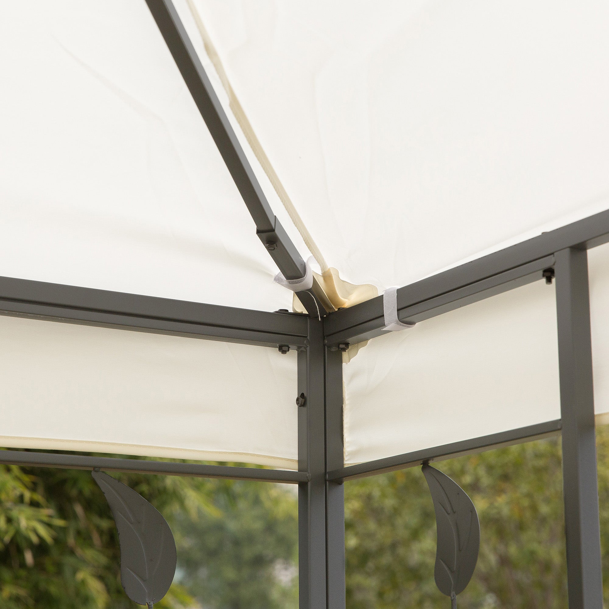 Outsunny 3 x 3m Outdoor Steel Gazebo with 2 Tier Roof, Garden Gazebo Patio Canopy Marquee Shelter with Decorative Steel Frame - Cream - North Peak Garden Furniture