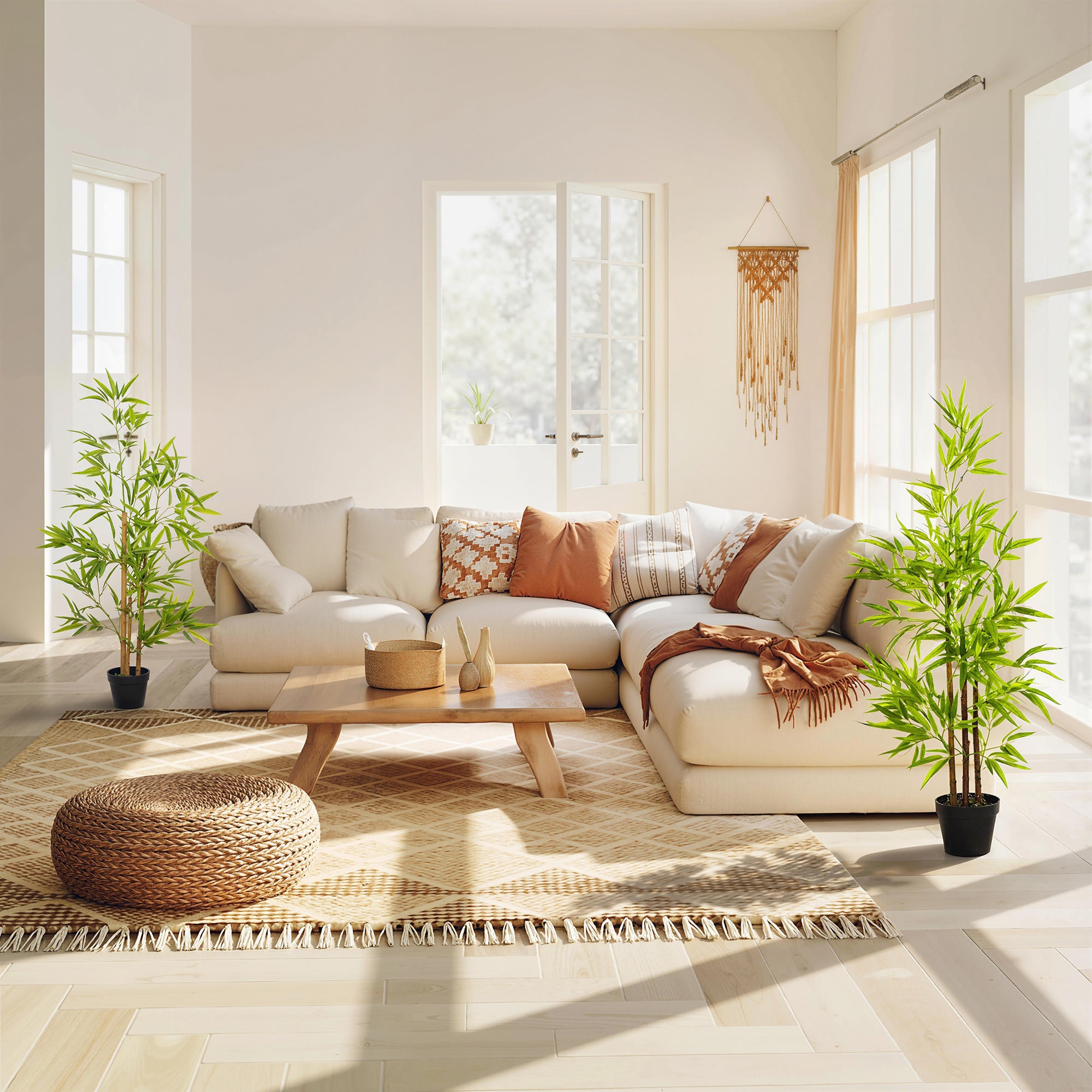Outsunny Set of 2 120cm/4FT Artificial Bamboo Trees Decorative Plant w/ Heavy Pot Indoor Outdoor Style Home Office Greenery Decoration