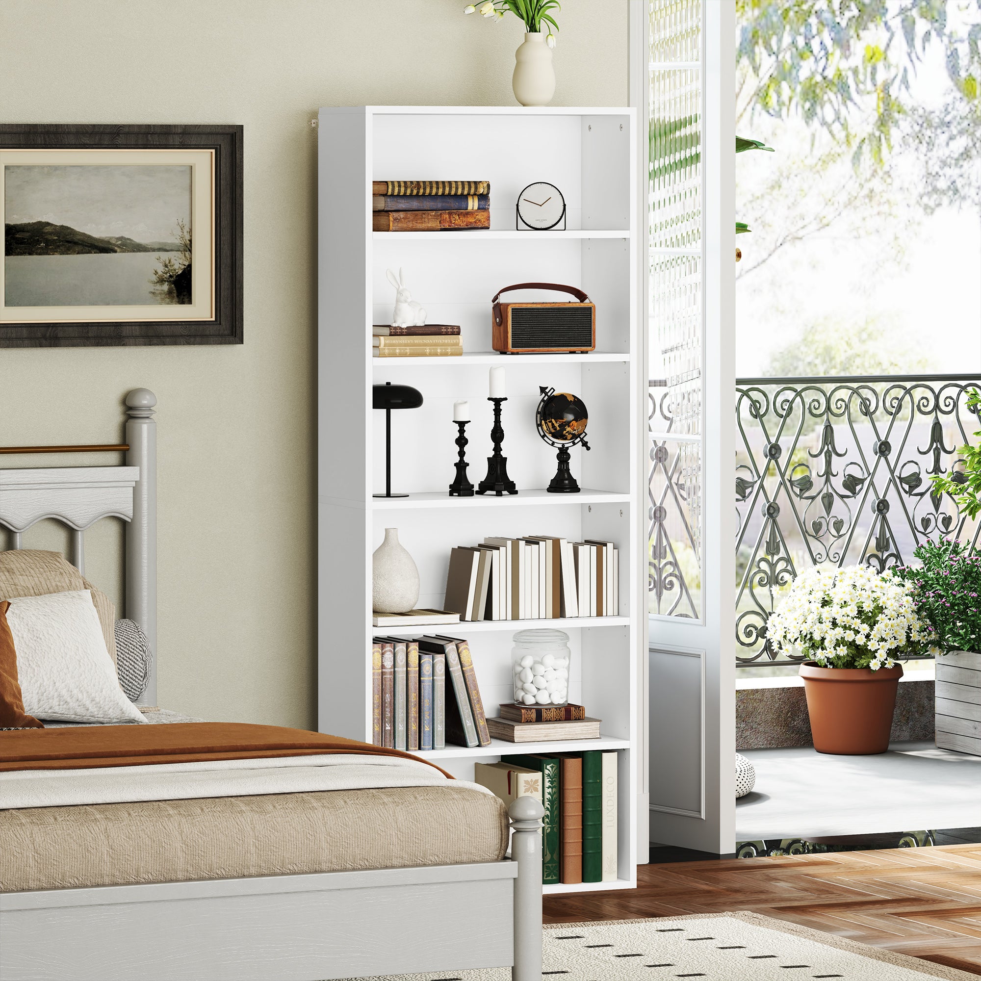 HOMCOM Six Shelf Bookcase - White - North Peak Garden Furniture
