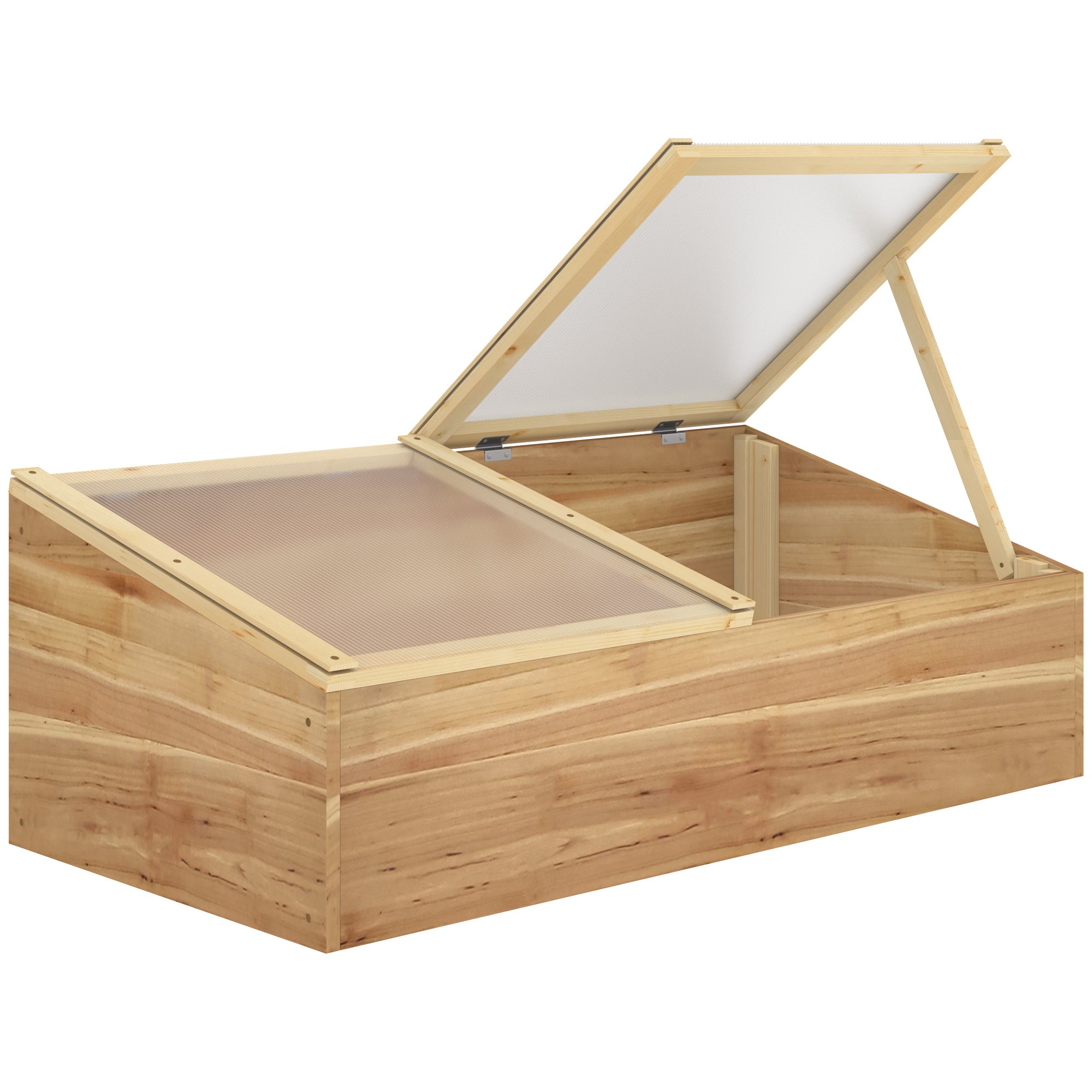 Outsunny Wooden Cold Frame Greenhouse Garden Polycarbonate Grow House with Independent Openable Top Covers for Flowers, Vegetables, Plants, 100 x 50 x 36 cm, Natural - North Peak Garden Furniture