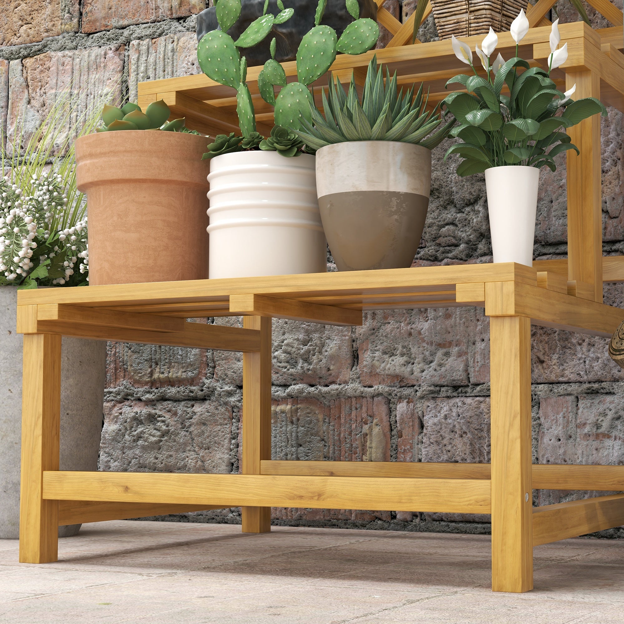 Outsunny Wooden Plant Stand with Trellis, Freestanding Raised Garden Bed for Climbing Plants, Planter Box to Grow Vegetables, Herbs and Flowers for Garden, Patio, Yellow - North Peak Garden Furniture