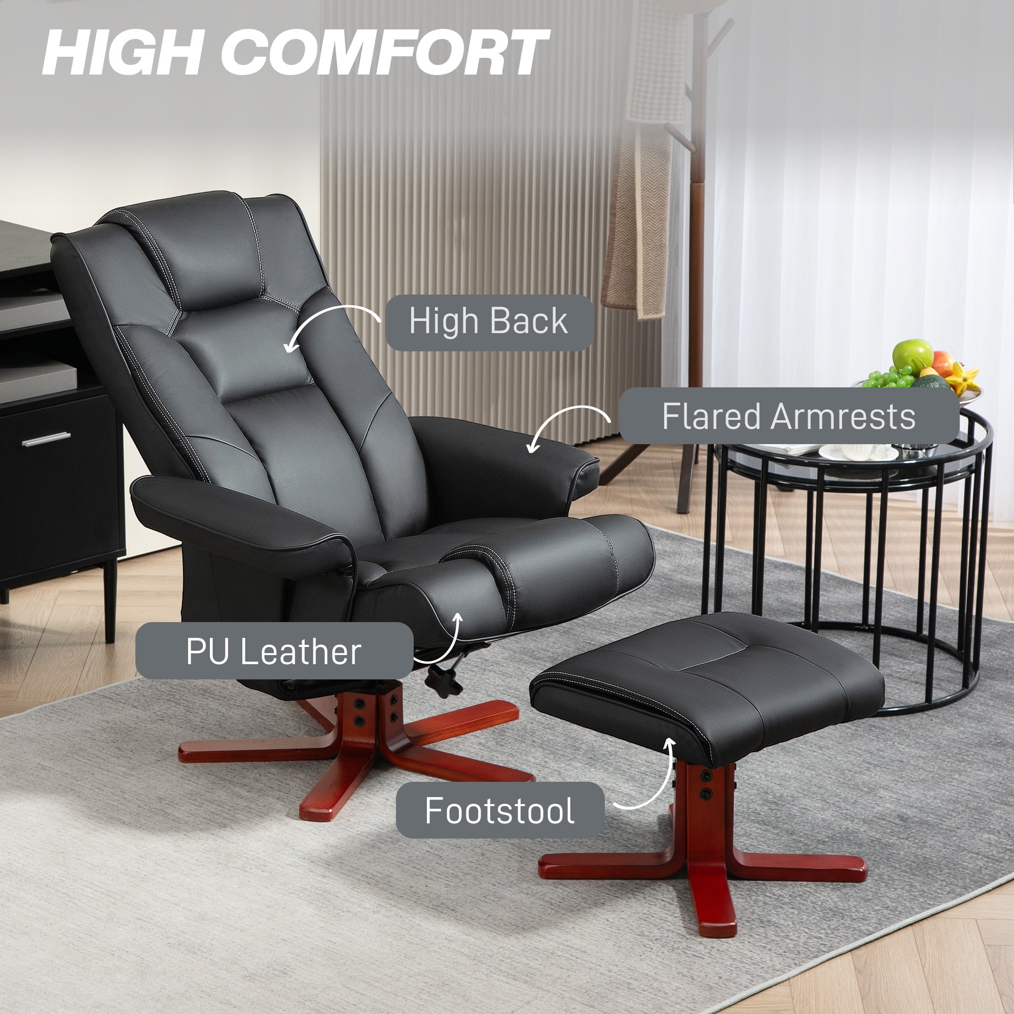 HOMCOM Faux Leather Manual Recliner and Footstool Set - Black