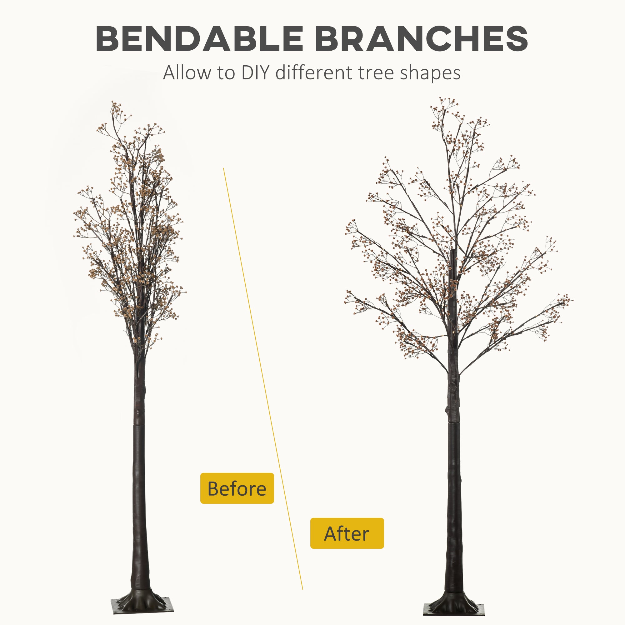 HOMCOM 6ft Artificial Gypsophila Blossom Tree Light with 96 Warm White LED Light, Baby Breath Flowers for Home Party Wedding, Indoor and Outdoor Use - North Peak Garden Furniture