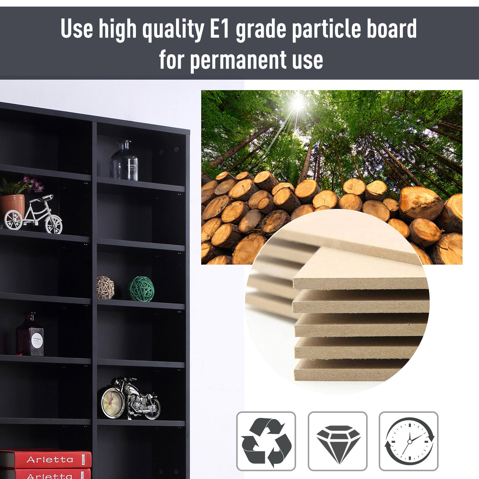 HOMCOM 1116 CD/ 528 DVD Storage Shelf Rack Media Storage Unit Shelves Racks Wooden Display Unit with 10 Adjustable Shelves, Black - North Peak Garden Furniture