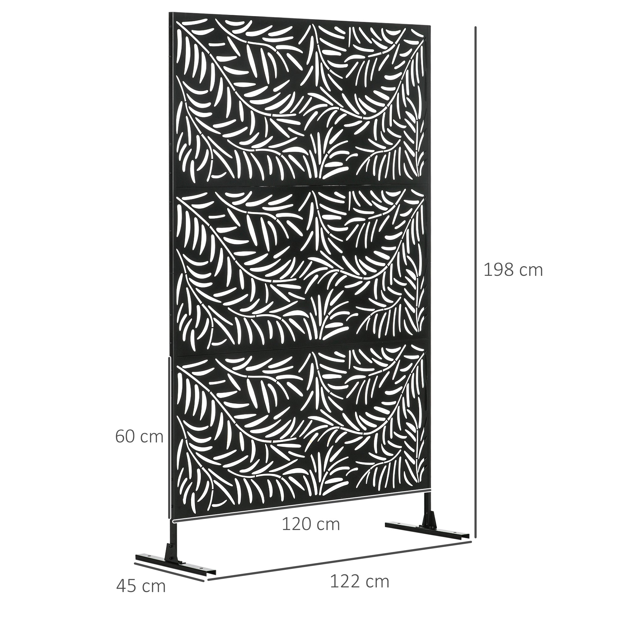 Outsunny Decorative Privacy Screen with Stand, 6.5FT Freestanding Metal Outdoor Divider, Decorative Privacy Panel with Expansion Screws for Garden Patio Pool Hot Tub, Willow Branch Style, Black - North Peak Garden Furniture
