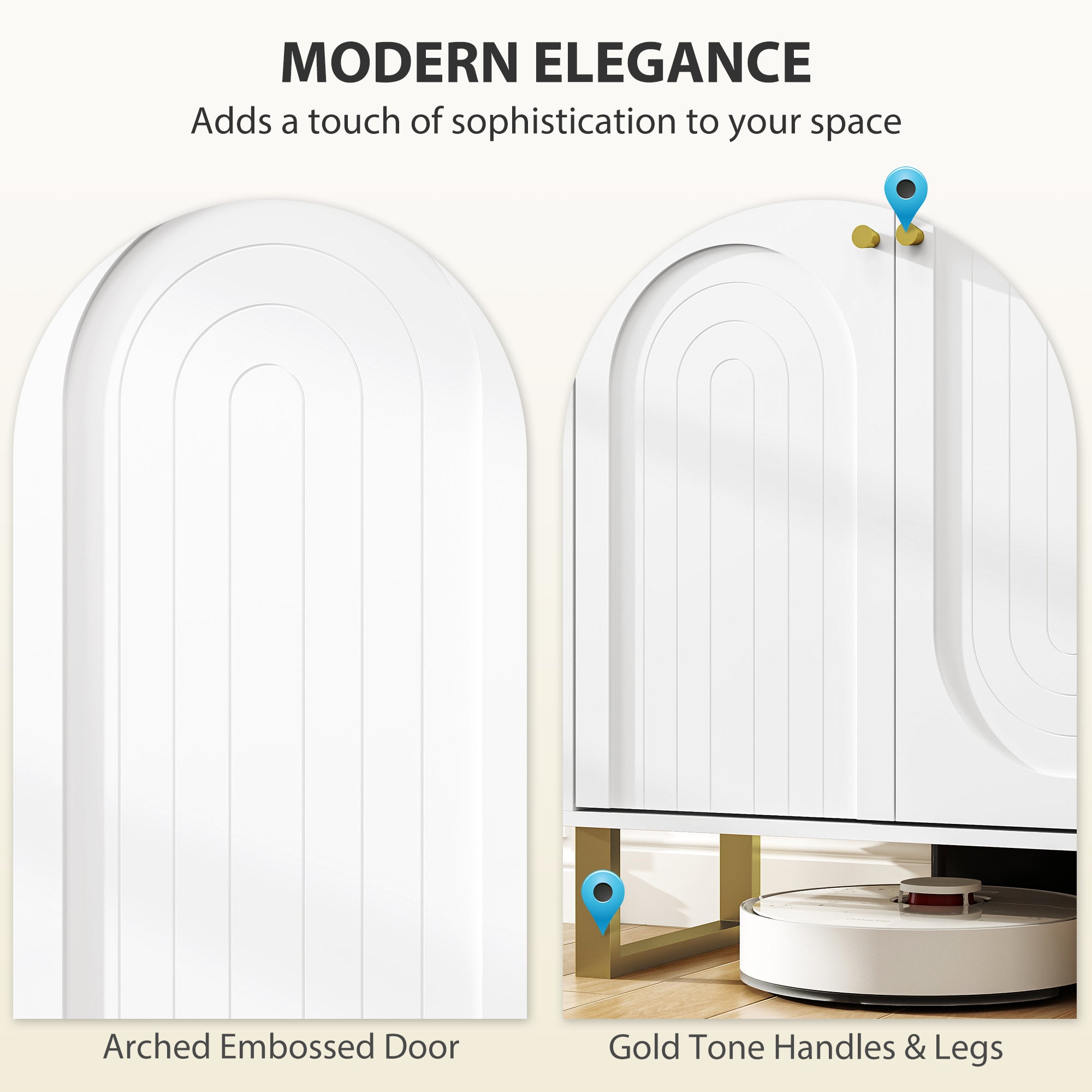 HOMCOM 2-Door Sideboard Storage Cabinet - White - North Peak Garden Furniture