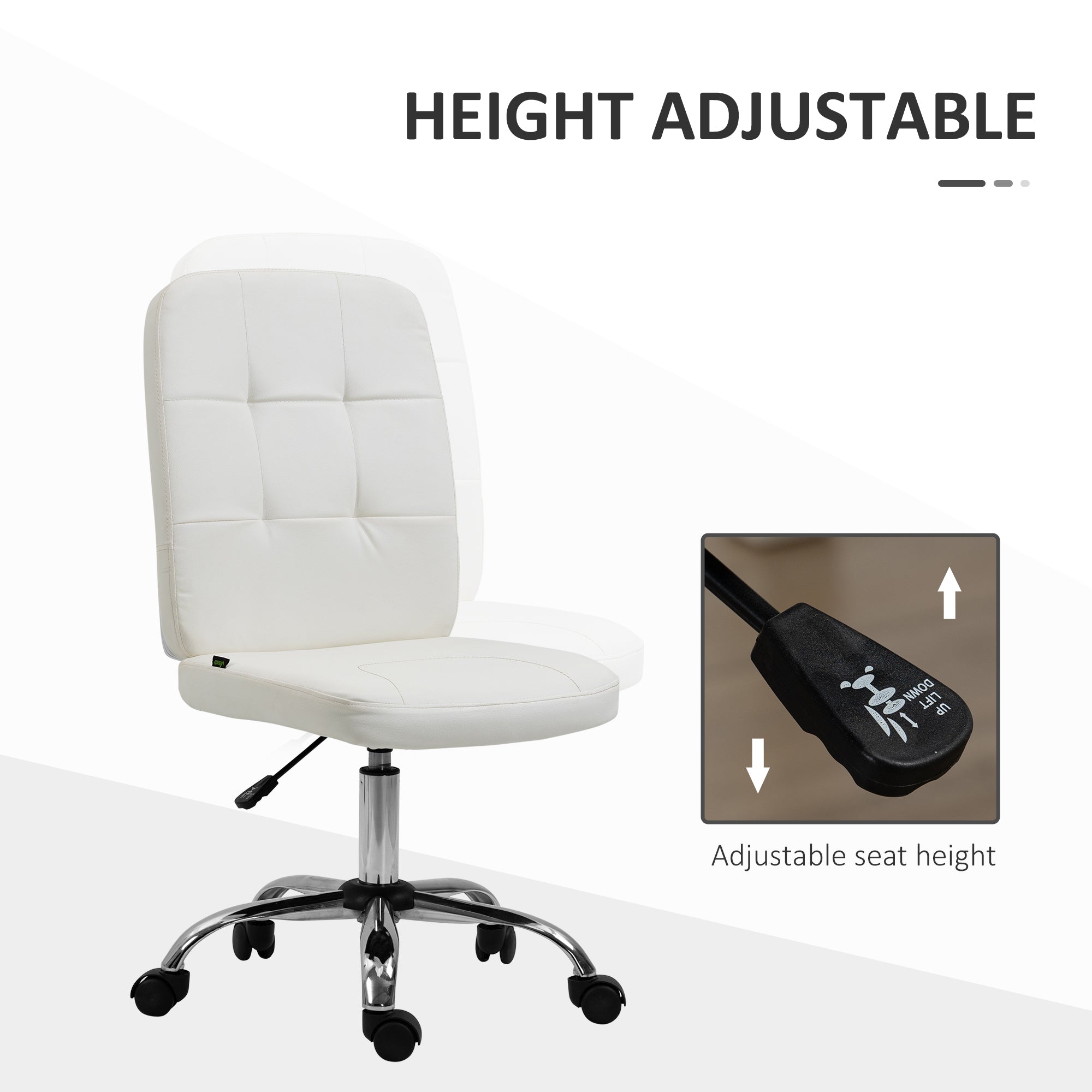 Vinsetto Armless Faux Leather Office Chair - White - North Peak Garden Furniture