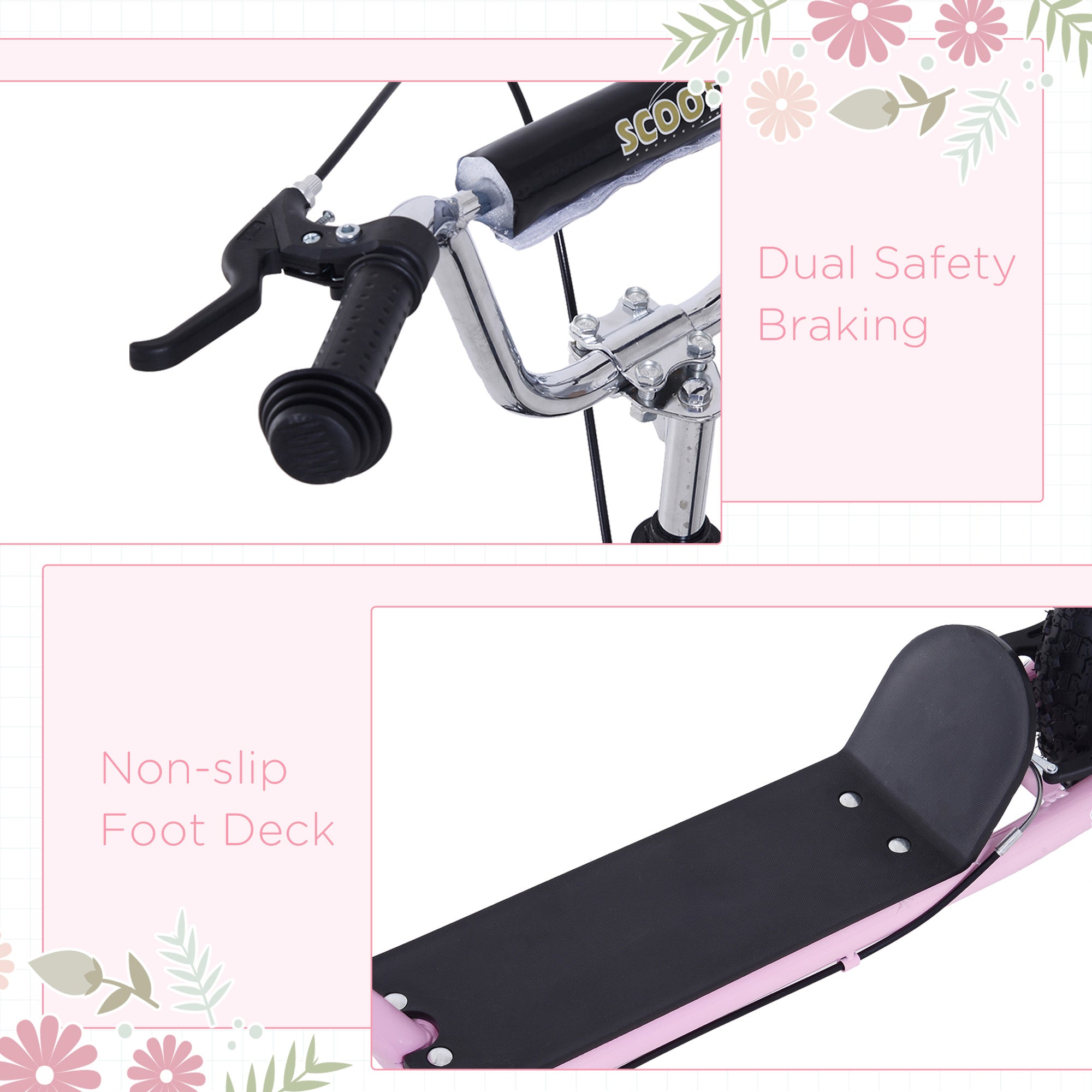HOMCOM Kids Scooter Children Stunt Scooter for 5+ Years, Big Wheels Scooter with Adjustable Height Handlebar, Front Rear Dual Brakes, Pink - North Peak Garden Furniture