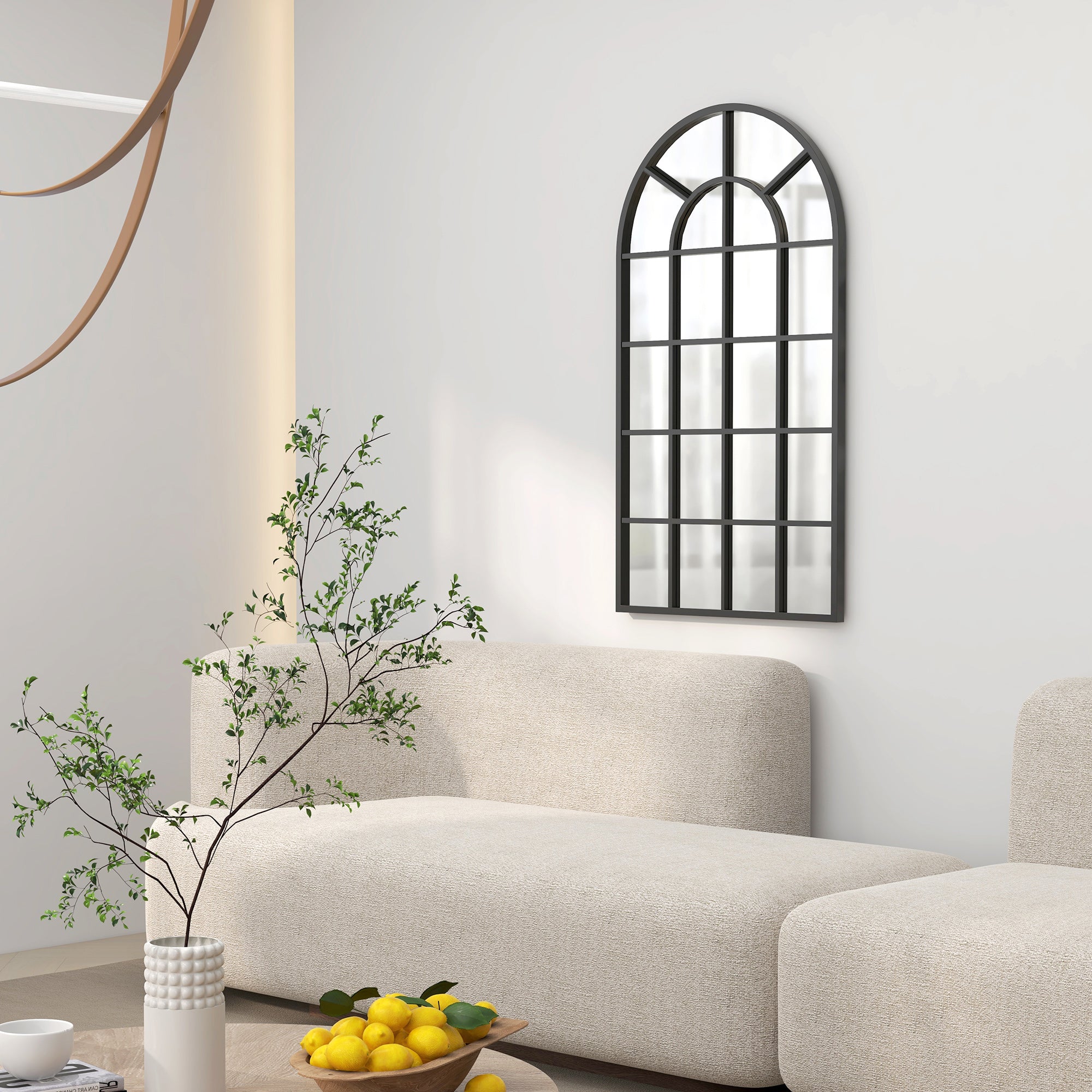 HOMCOM 110 x 62 cm Arched Decorative Wall Mirror for Bedroom Living Room, Modern Window Bathroom Mirror for Home Decor - North Peak Garden Furniture
