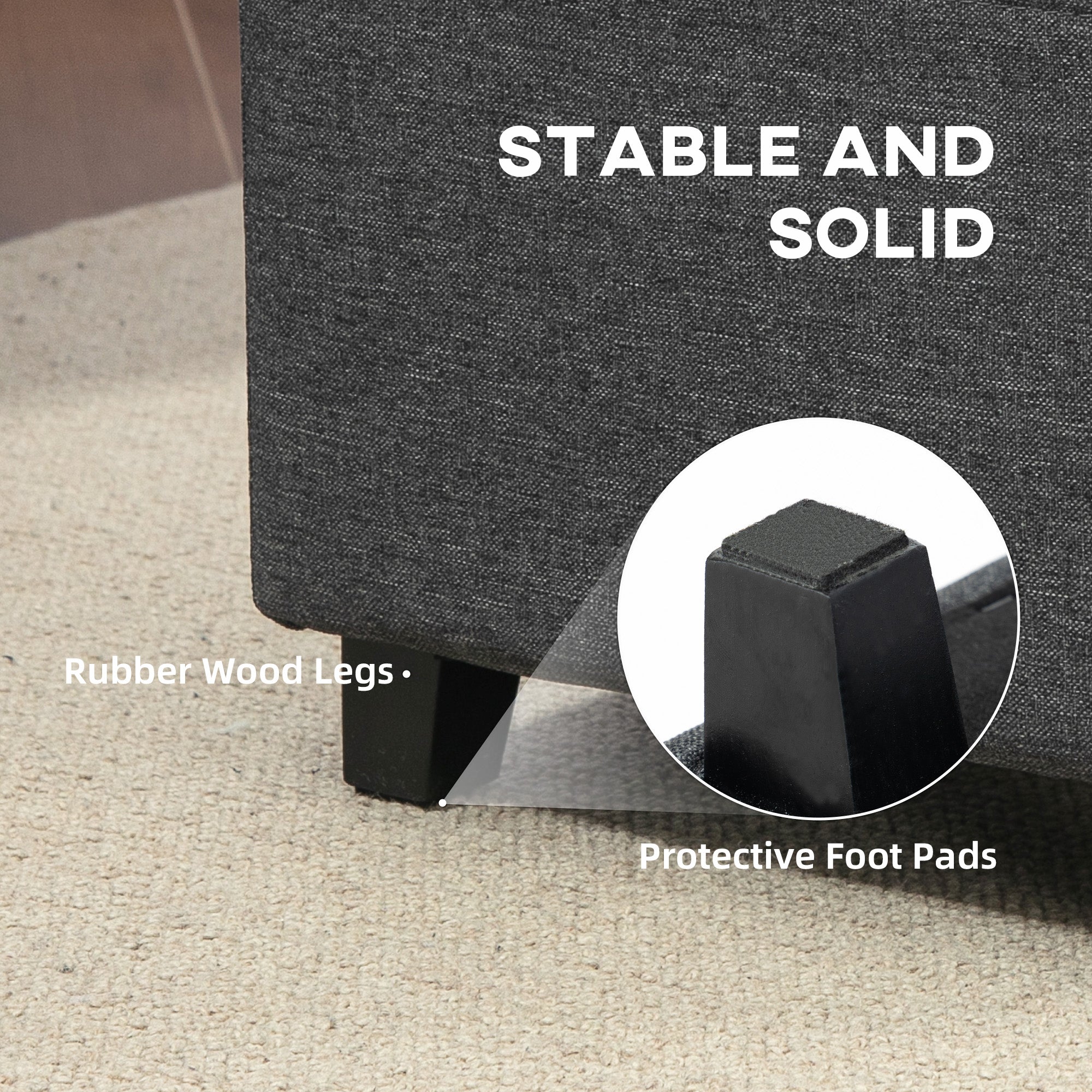 HOMCOM Square Footstool, Small Ottoman with Side Pocket, Linen Fabric Footrest Foot Stool with Rubber Wood Legs and Padded Seat for Living Room, Bedroom, Entryway, 35 x 35 x 35cm, Grey - North Peak Garden Furniture