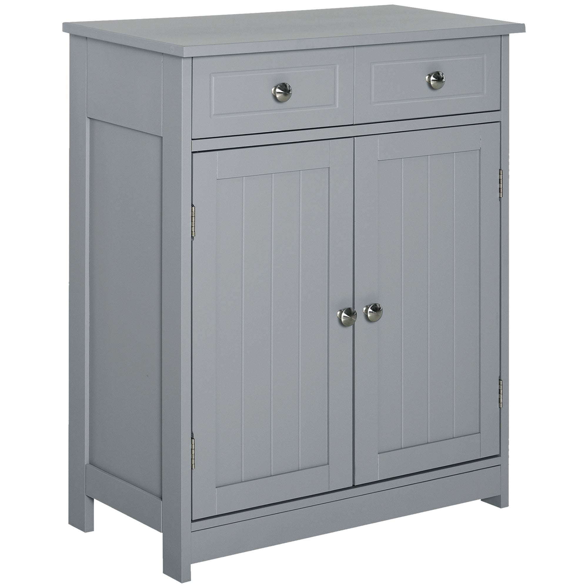 kleankin 75x60cm Freestanding Bathroom Storage Cabinet Unit w/ 2 Drawers Cupboard Adjustable Shelf Metal Handles Traditional Style Grey