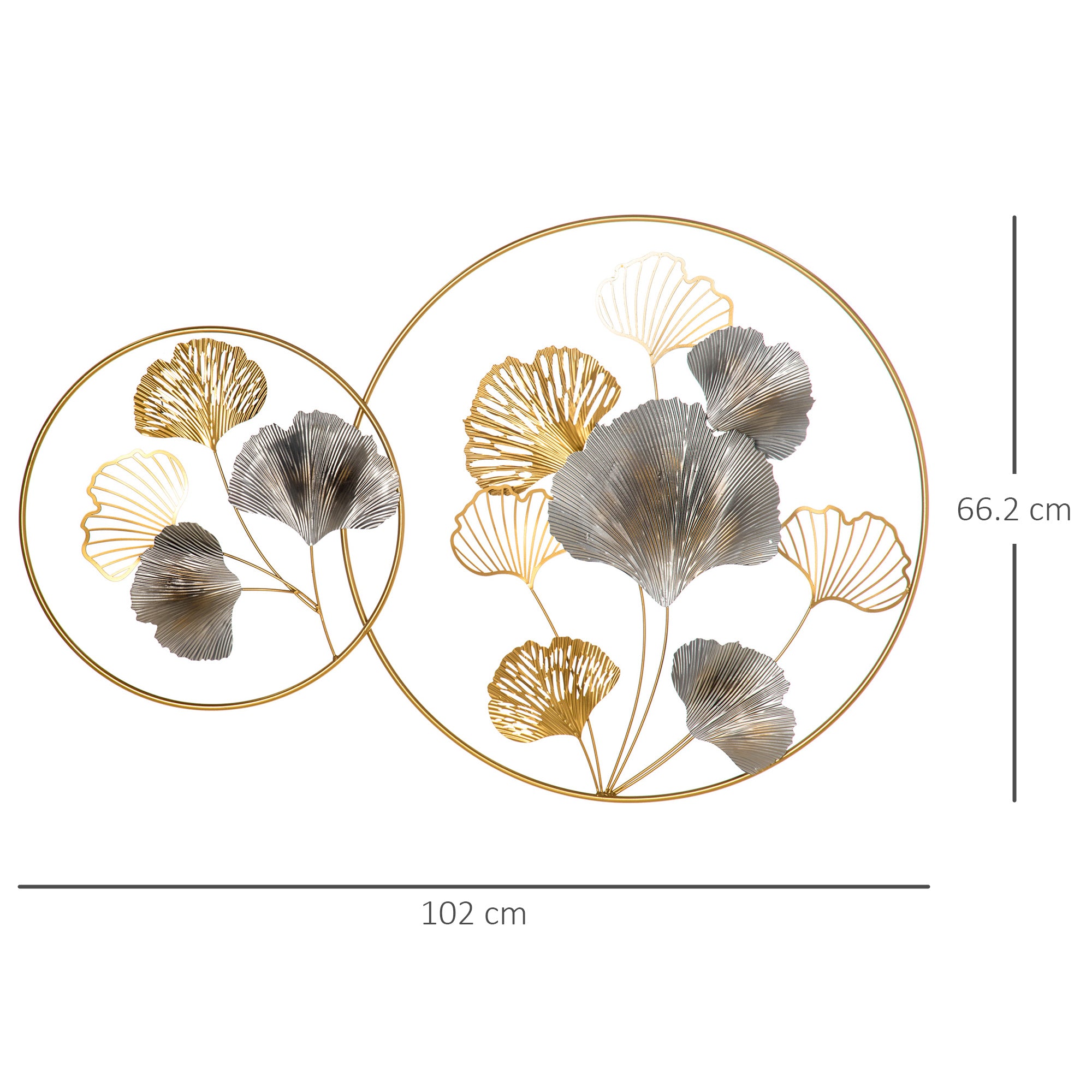 HOMCOM 3D Metal Wall Art Modern Ginkgo Leaves Hanging Wall Sculptures Home Decor for Living Room Bedroom Dining Room, Gold - North Peak Garden Furniture