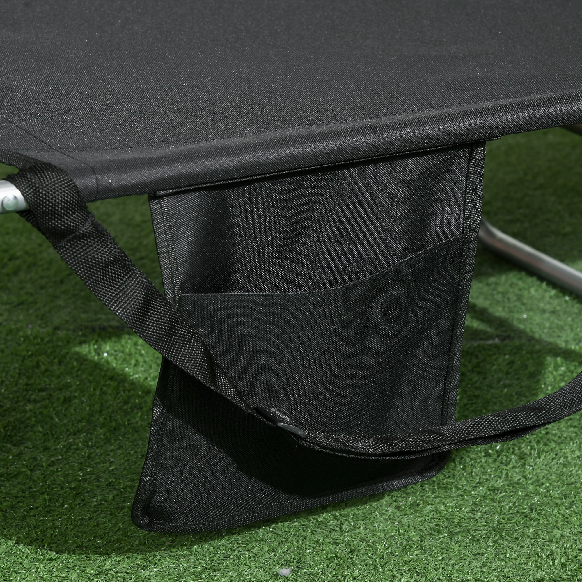 Outsunny Foldable Sun Lounger, Beach Chaise Lounge with Reading Hole, Arm Slots, 5-Position Adjustable Backrest, Side Pocket, Pillow for Garden, Beach, Pool, Black