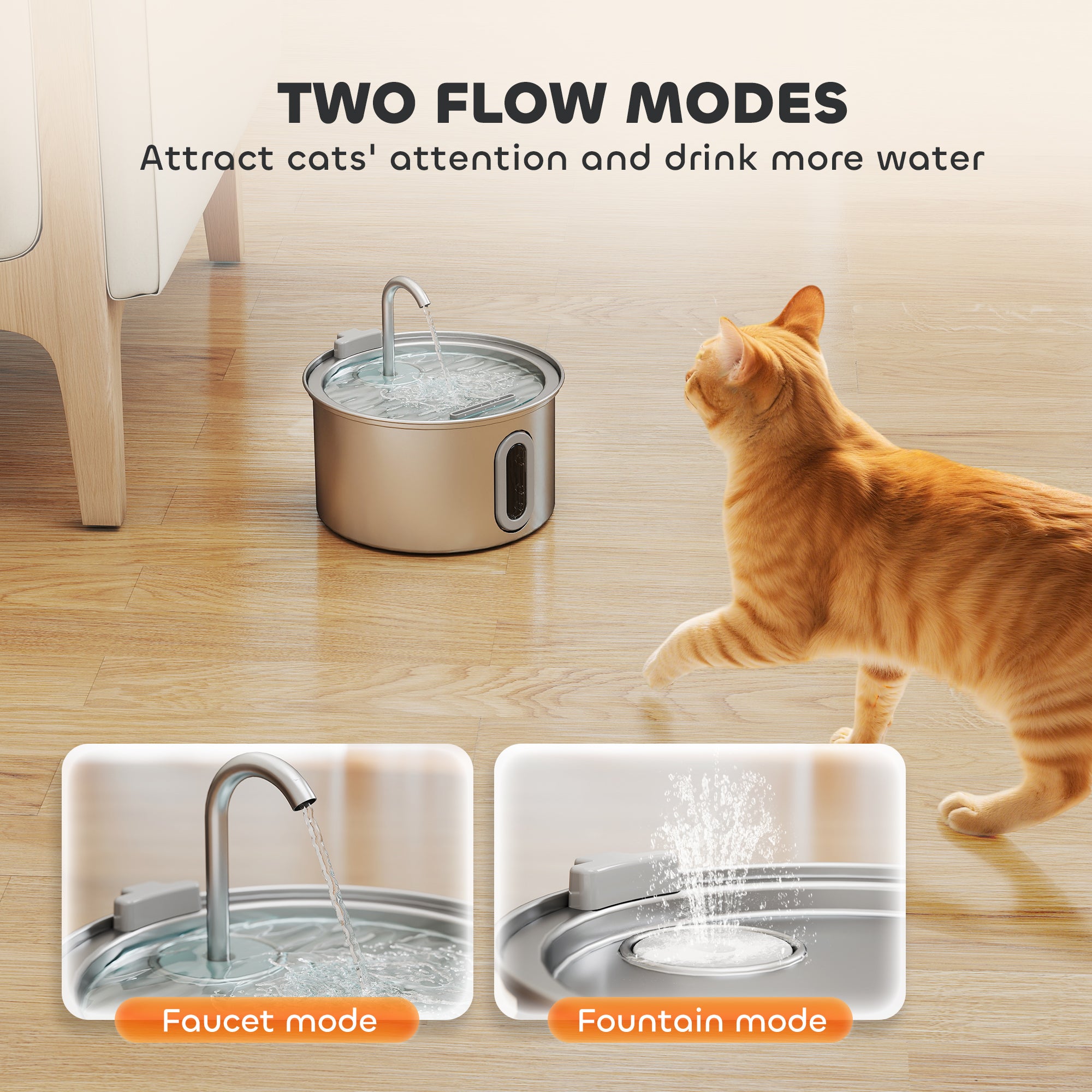 PawHut 2.5L Stainless Steel Cat Water Fountain for Drinking with Ultra-Silent Pump, Water-Level Window, Filters - North Peak Garden Furniture