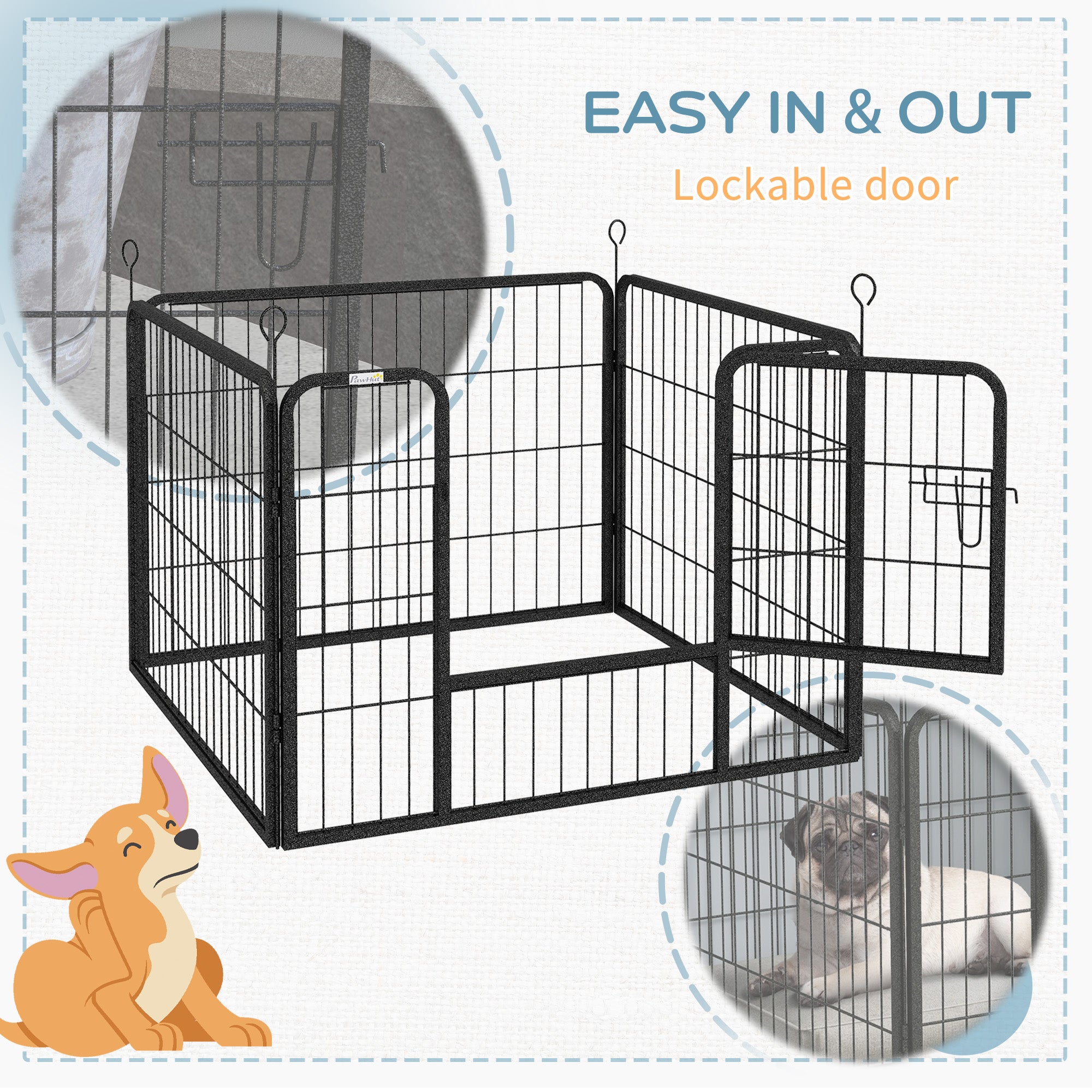 PawHut Heavy Duty Dog Playpen, 4 Panel Puppy Pen, Foldable Dog Kennel Both Indoor Outdoor Use Collapsible Design 82L x 82W x 60H (cm) - North Peak Garden Furniture