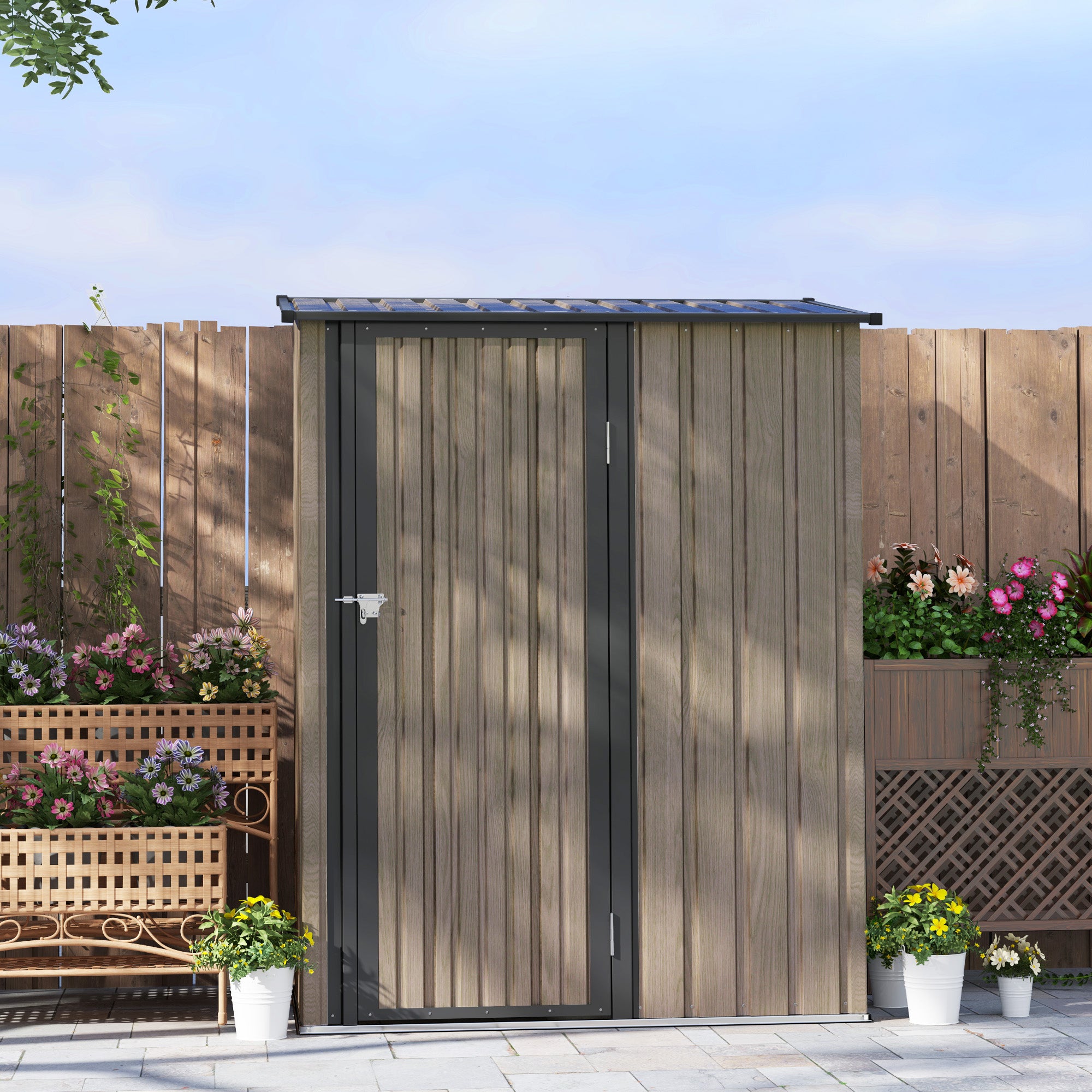 Outsunny 5ft x 3ft Metal Garden Storage Shed, Outdoor Tool Shed with Sloped Roof, Lockable Door for Tools, Equipment, Light Grey - North Peak Garden Furniture