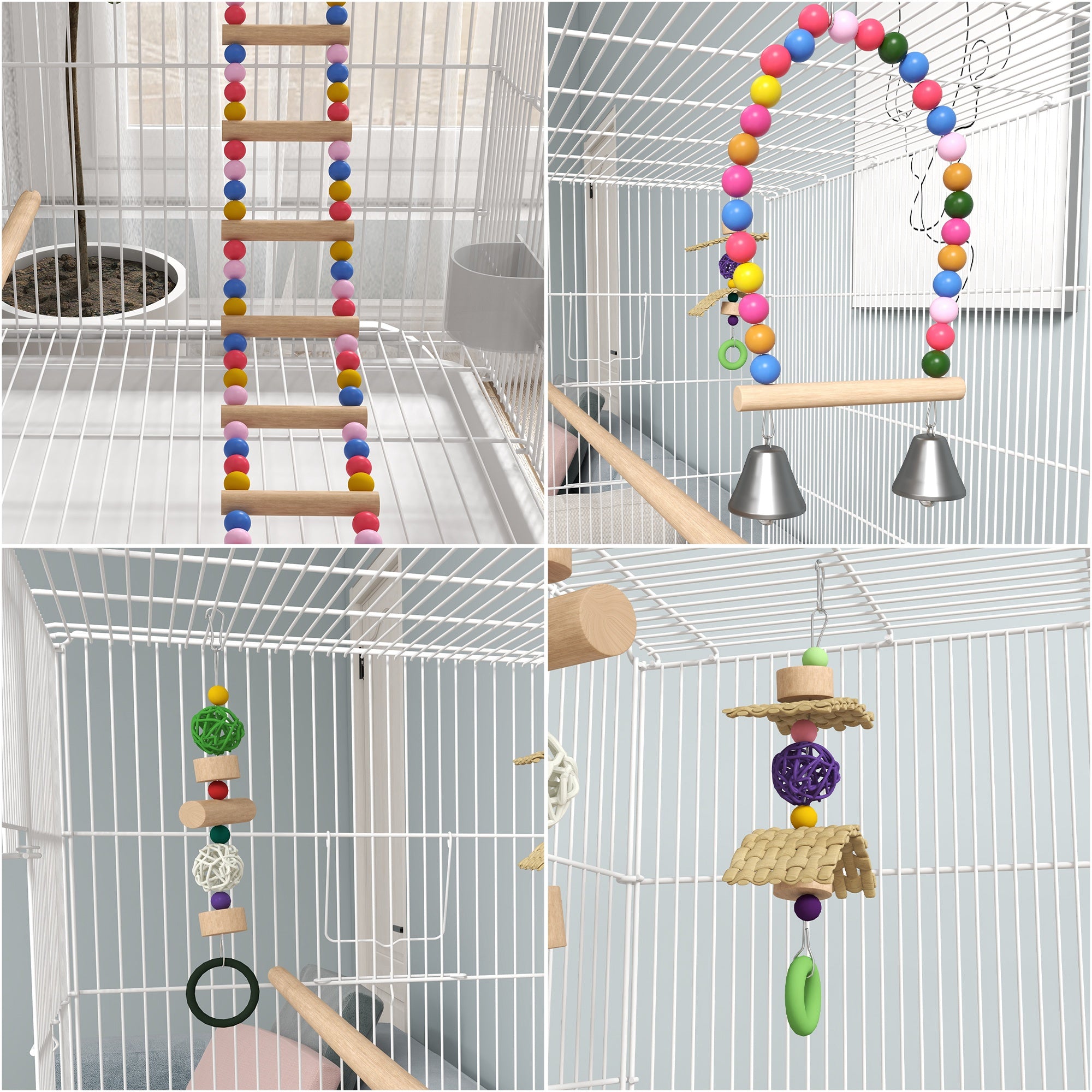 PawHut Bird Cage w/ Stand, Toys, Accessories, for Canaries, Finches, White - North Peak Garden Furniture