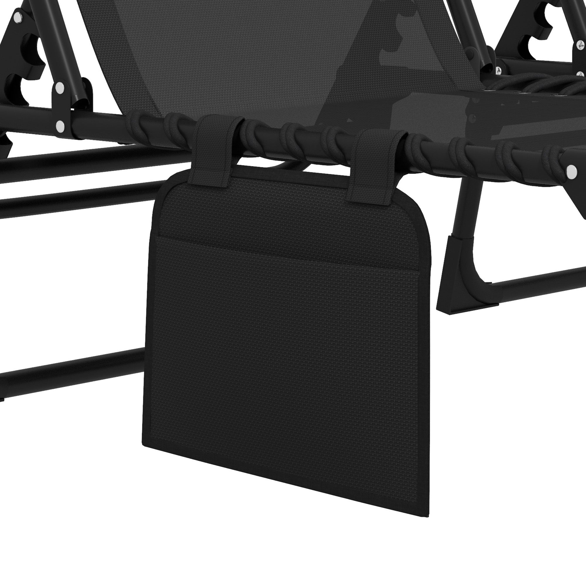 Outsunny Portable Sun Lounger Set of 2, Folding Camping Bed Cot, Reclining Lounge Chair 5-position Adjustable Backrest with Side Pocket, Pillow for Patio Garden Beach Pool, Black - North Peak Garden Furniture