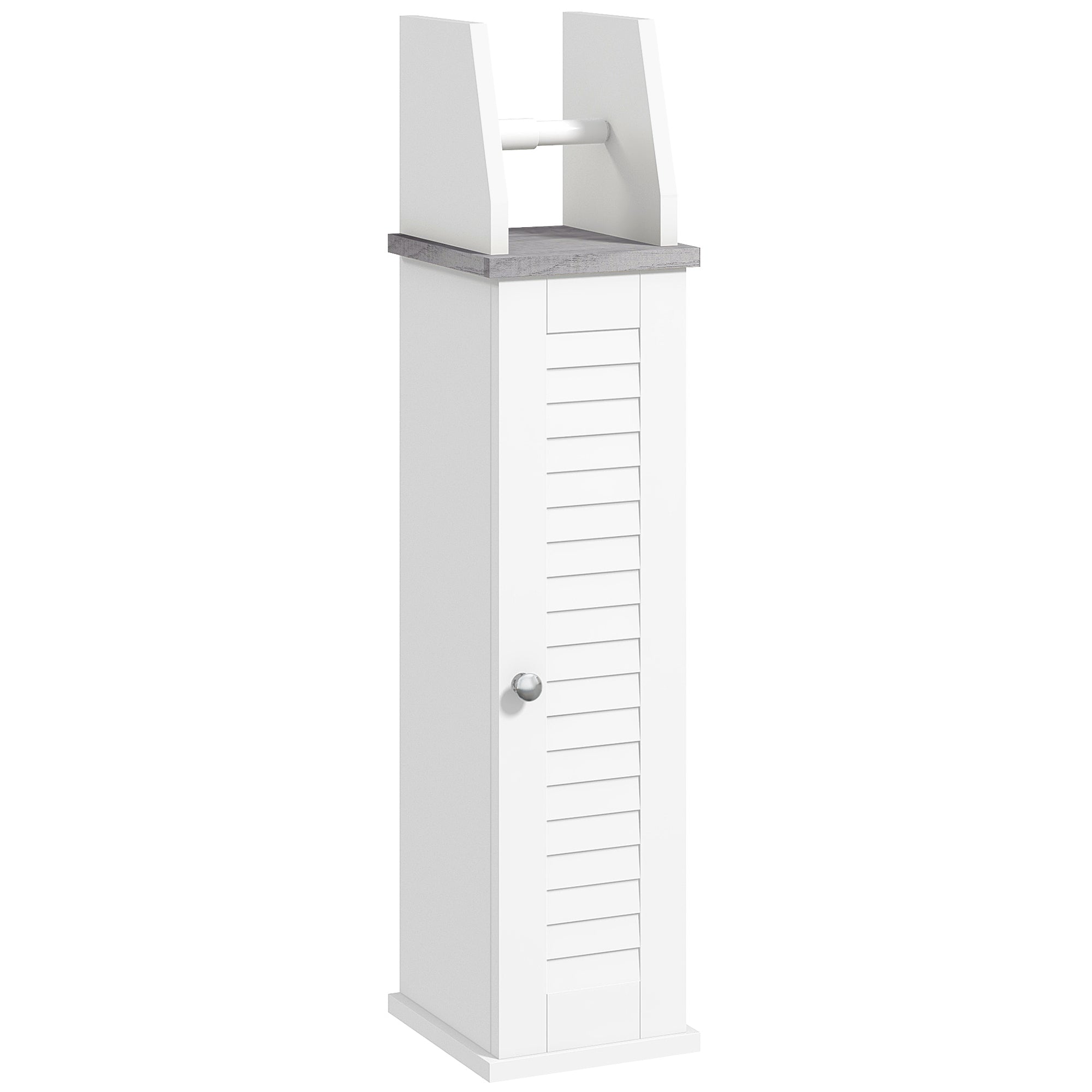 kleankin Slim Bathroom Floor Cabinet with Cupboard, Roll Holder and Adjustable Shelf, Toilet Roll Storage Unit for Toilet Paper, Shampoo, White - North Peak Garden Furniture
