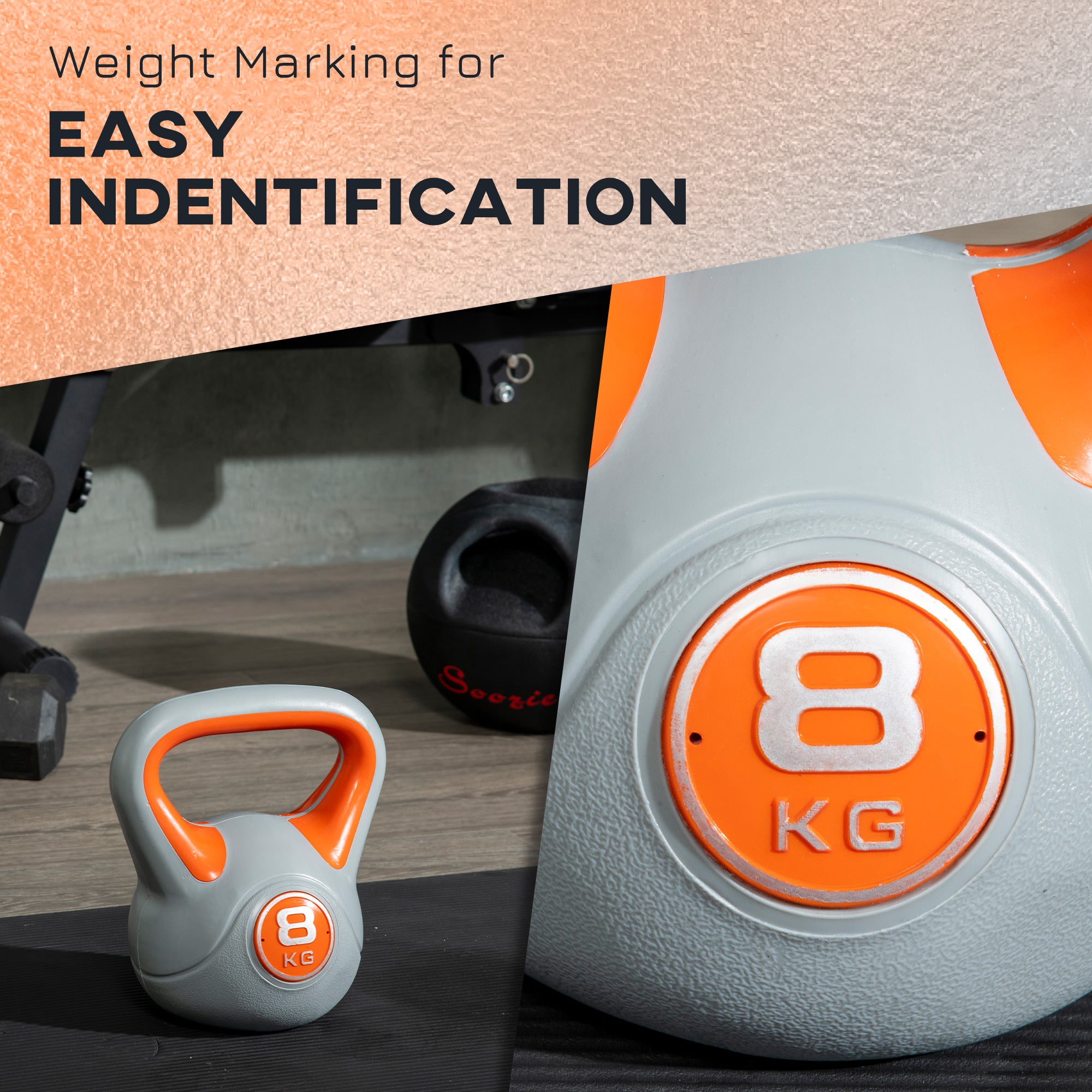 SPORTNOW Kettlebell, 8kg Kettle Bells with Handle for Home Gym Weight Lifting and Strength Training, Orange and Grey - North Peak Garden Furniture