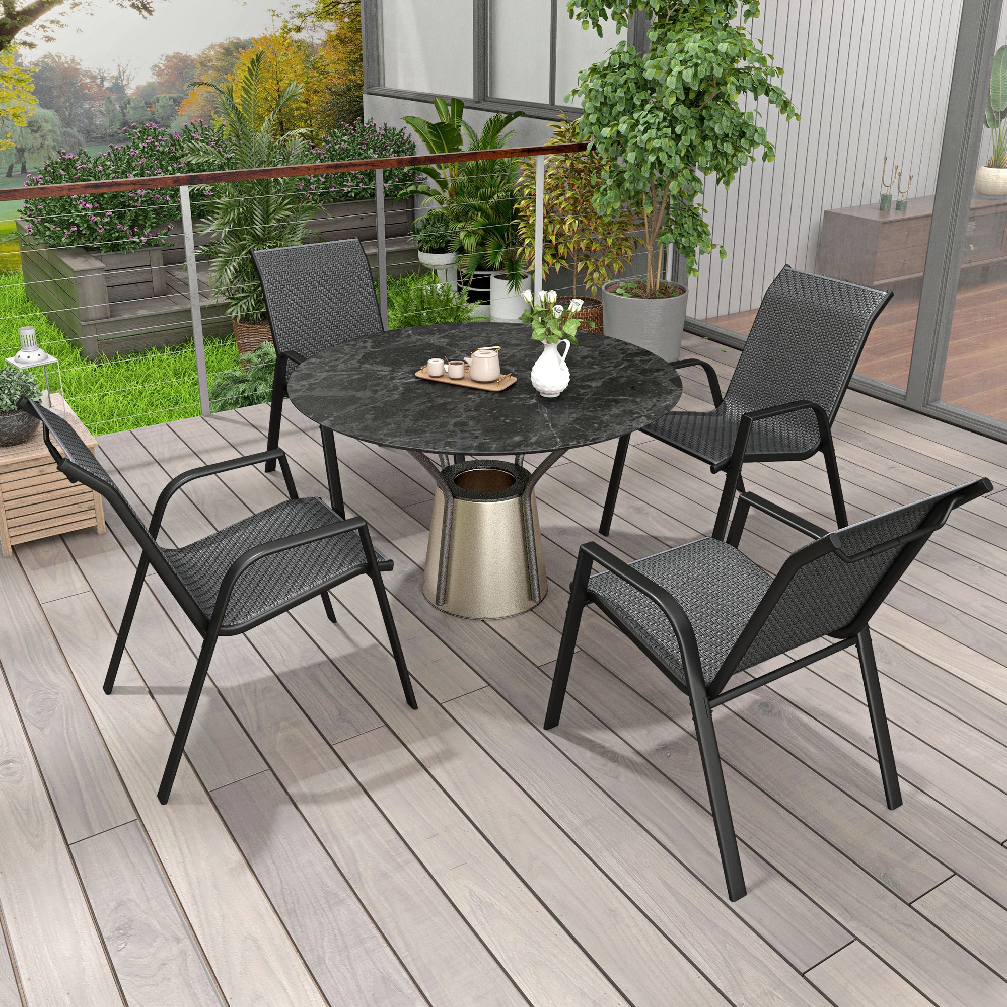 Outsunny Four-Piece Stacking Rattan Garden Seat Set - Grey - North Peak Garden Furniture