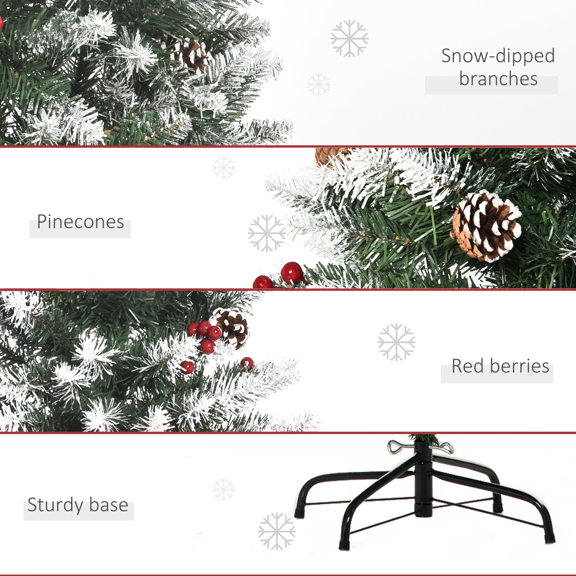 HOMCOM 5FT Artificial Christmas Tree Xmas Pencil Tree with Red Berries and Pinecones Holiday Home Indoor Decoration with Foldable Feet, Green - North Peak Garden Furniture