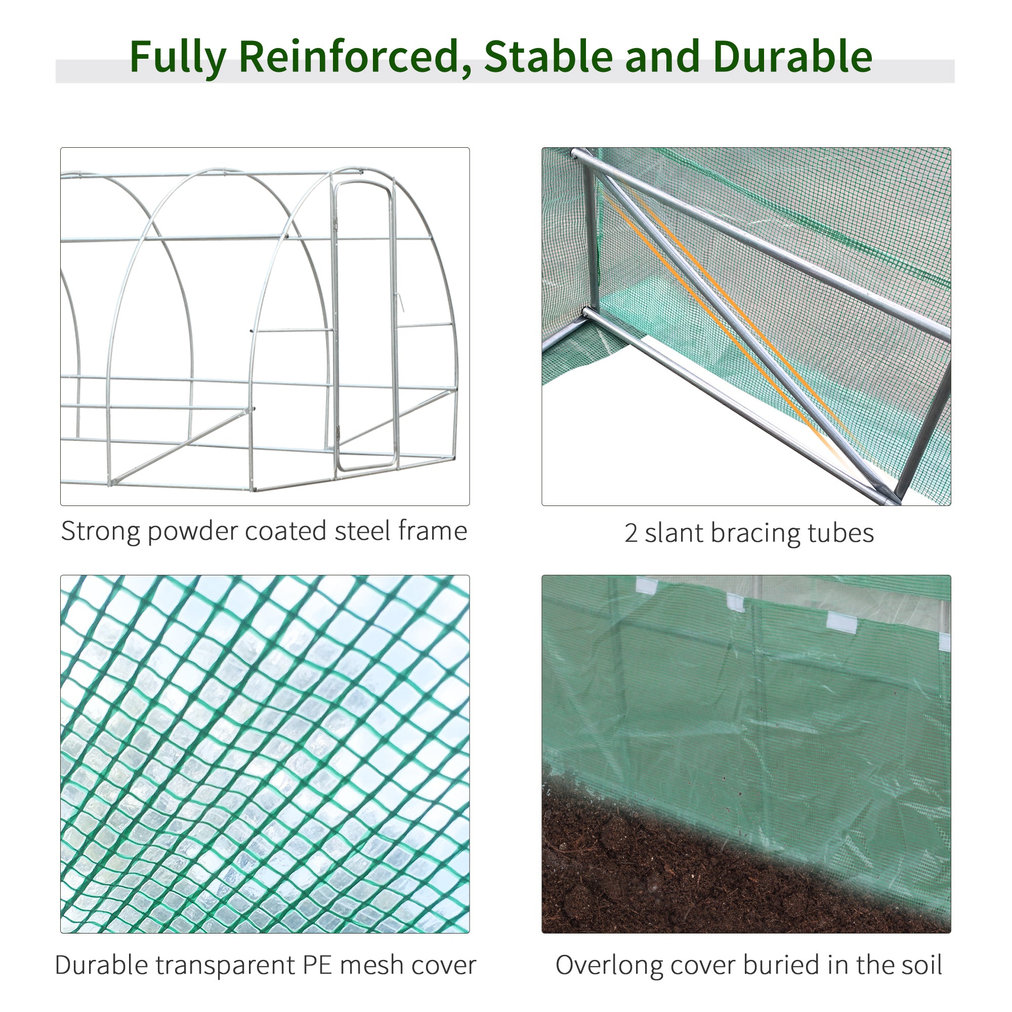 Outsunny Reinforced Polytunnel Greenhouse with Metal Hinged Door, 25mm Diameter Galvanised Steel Frame & Mesh Windows (3 x 6M)