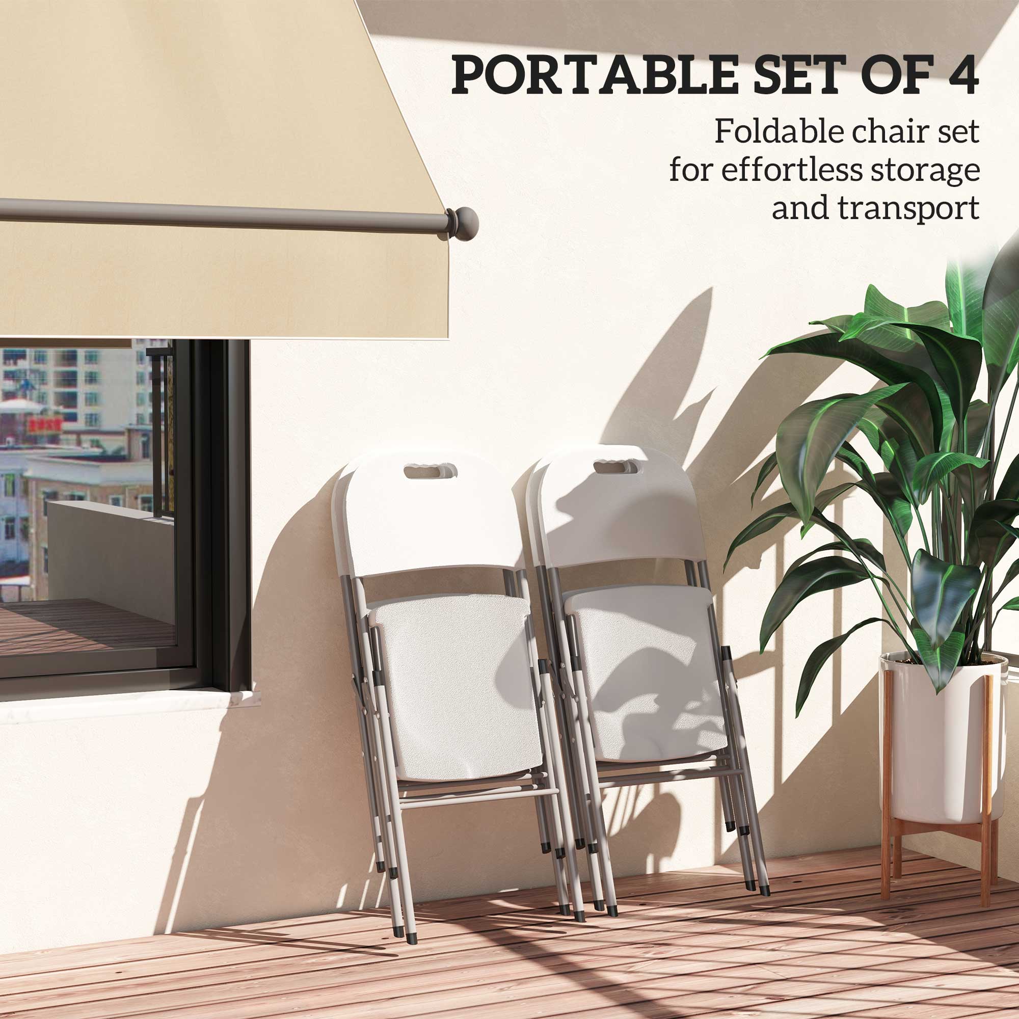 Outsunny Folding Chair Set of 4 with Steel Frame, Outdoor Chair Set with HDPE Backrest, Seat and Handles for Mobility, Garden Chair Set for Patio Deck Balcony, White - North Peak Garden Furniture