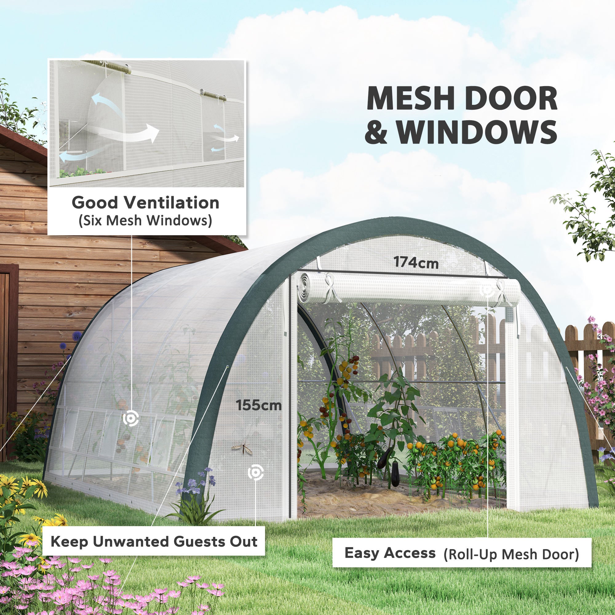 Outsunny 4 x 3(m) Walk-In Tunnel Greenhouse, with Accessories - White - North Peak Garden Furniture