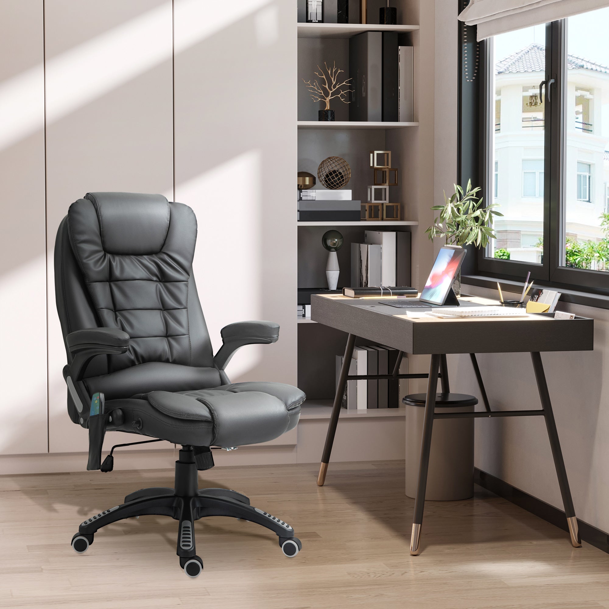 HOMCOM Executive Office Chair with Massage and Heat, High Back PU Leather Massage Office Chair with Adjustable Height, Black - North Peak Garden Furniture