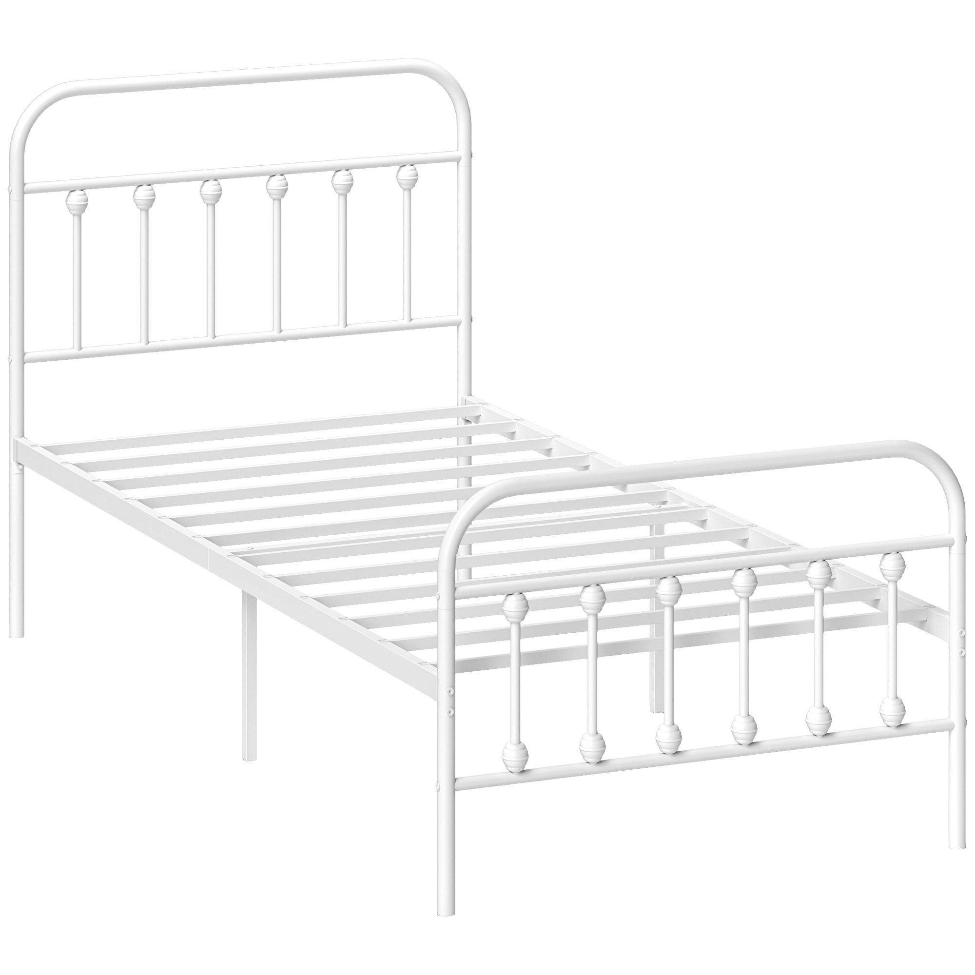 HOMCOM Single Minimalistic Metal Bed Frame - White - North Peak Garden Furniture