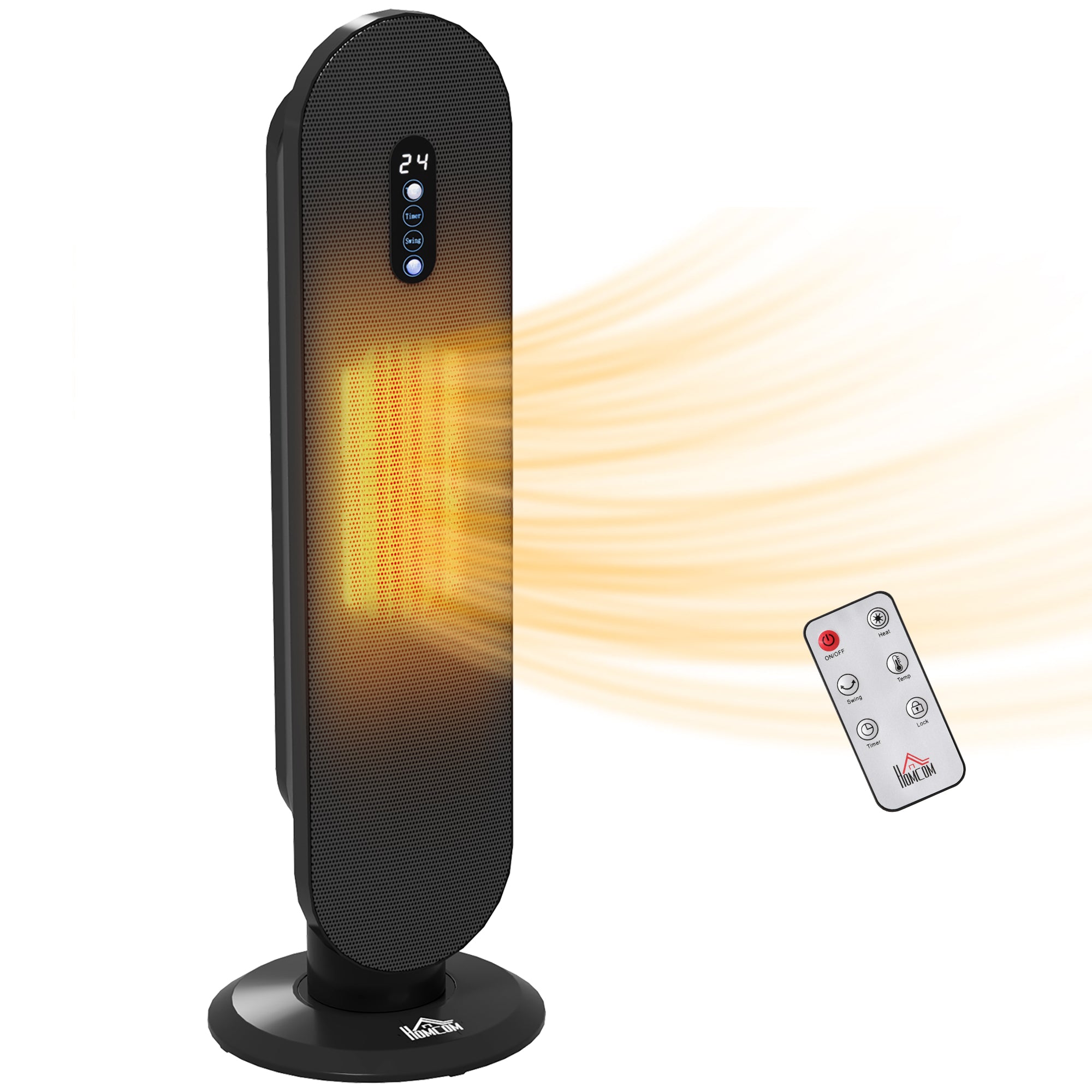 HOMCOM 45° Oscillating Ceramic Space Heater, with Remote - Black - North Peak Garden Furniture